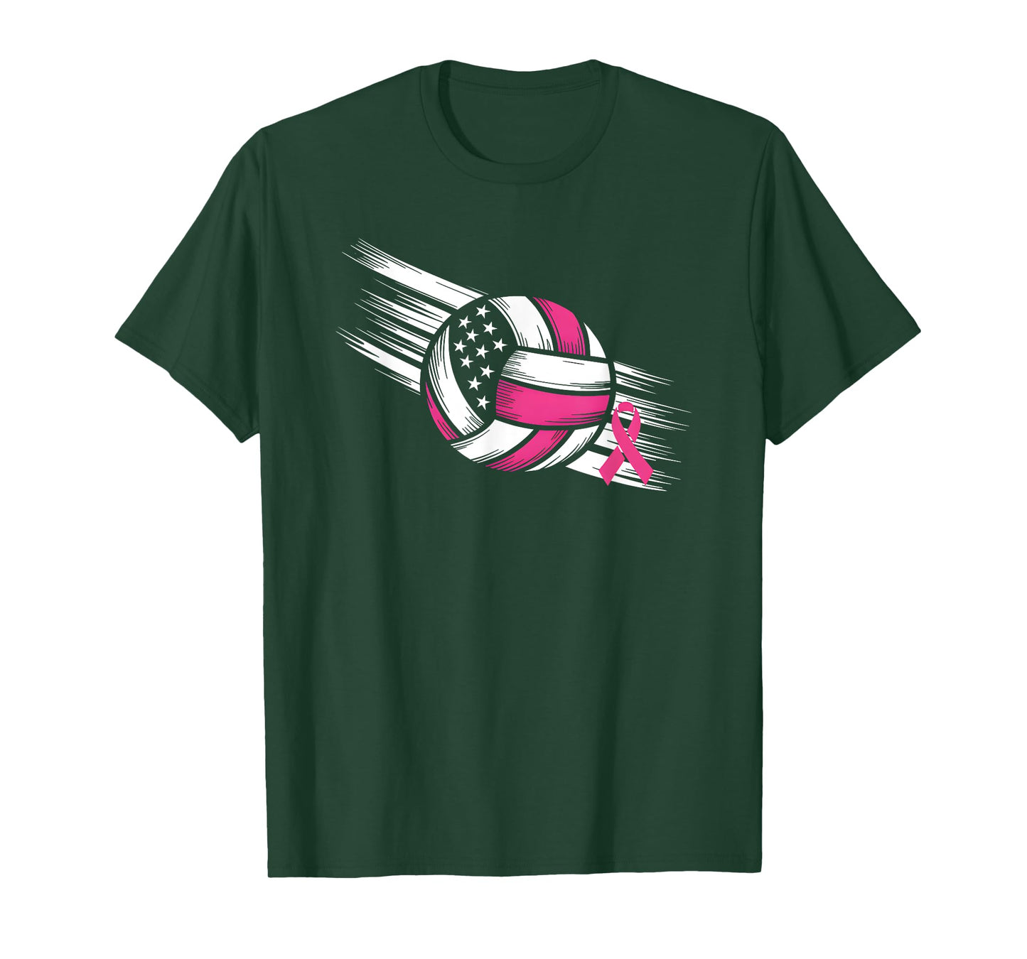 Volleyball Pink Ribbon Breast Cancer Awareness USA Flag T-Shirt