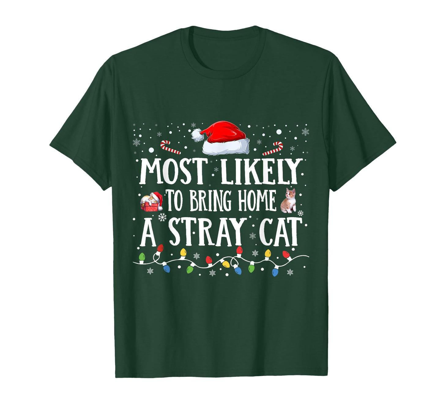 Most Likely to Bring Home a Stray Cat Matching Christmas T-Shirt