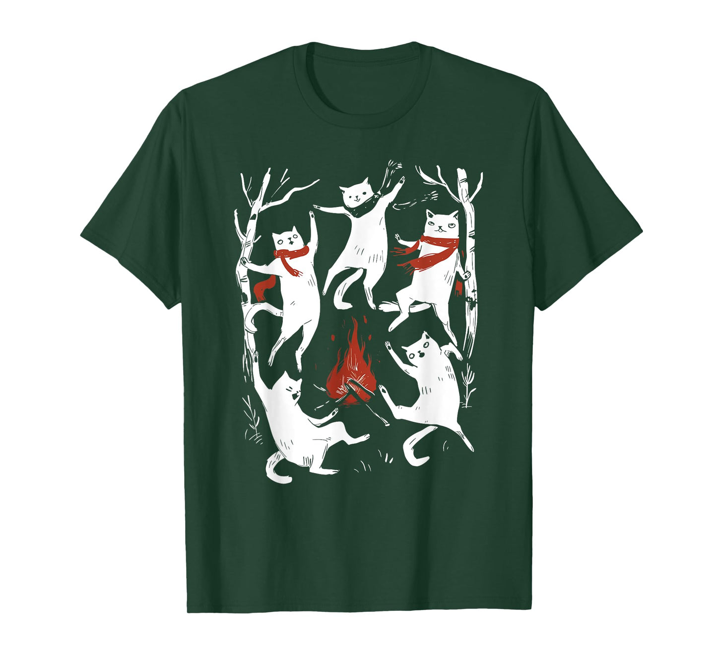 Funny Campfire Dancing Cat Wizard Weird Witchy Halloween T-Shirt