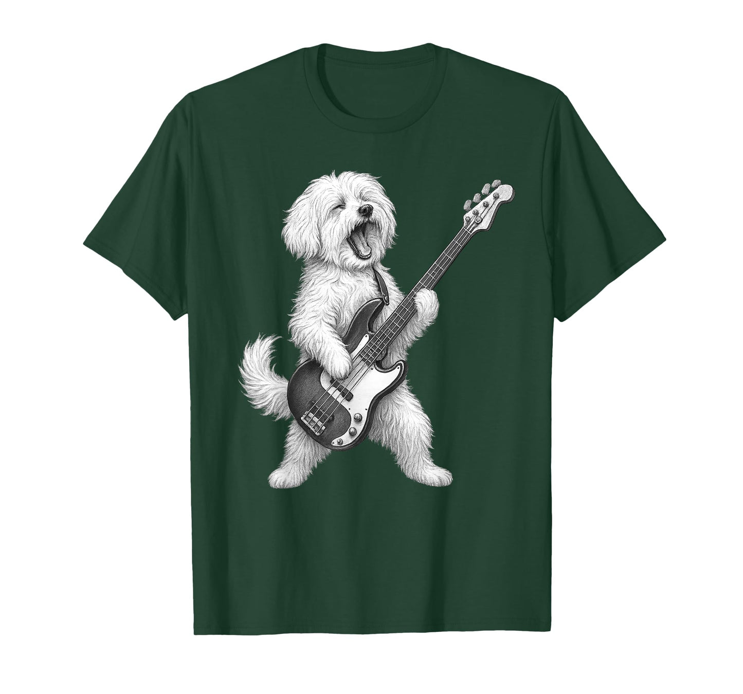 Maltese Dog Playing Bass Guitar Rock Music Dog Lover T-Shirt for Men Women Kids