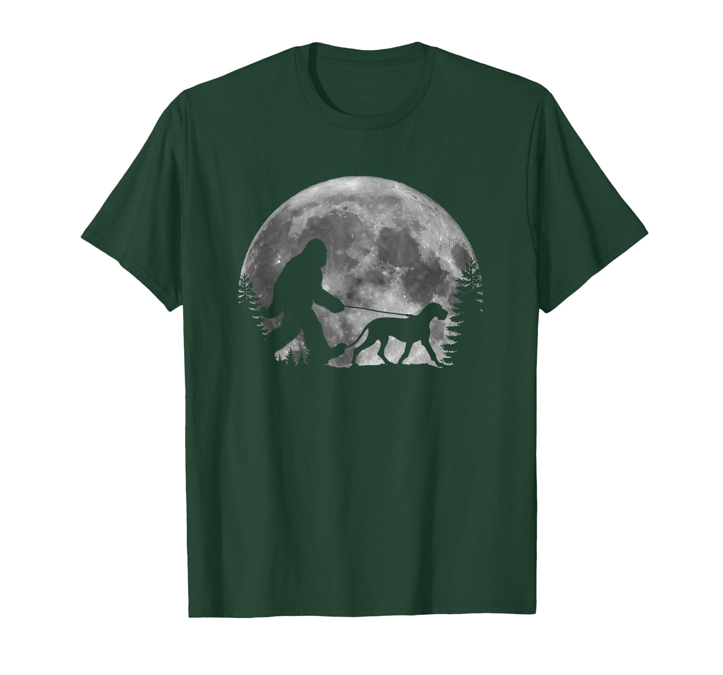 Bigfoot Walking a Dog Funny Great Dane Lovers Moon Halloween Men Women Kids T-Shirt