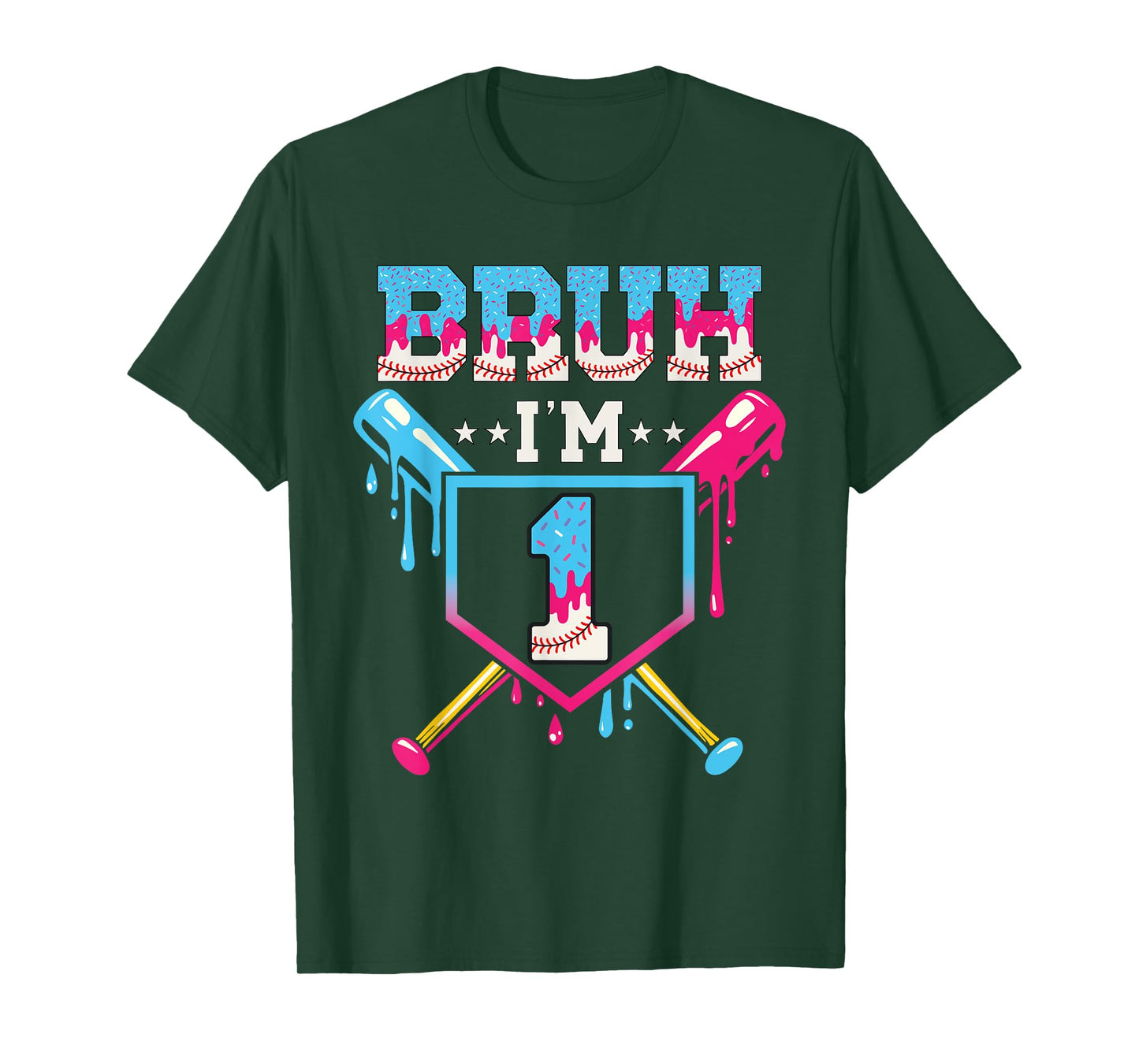 Bruh Baseball 1 Year Old Ice Cream 1st Birthday Boy Number 1 T-Shirt