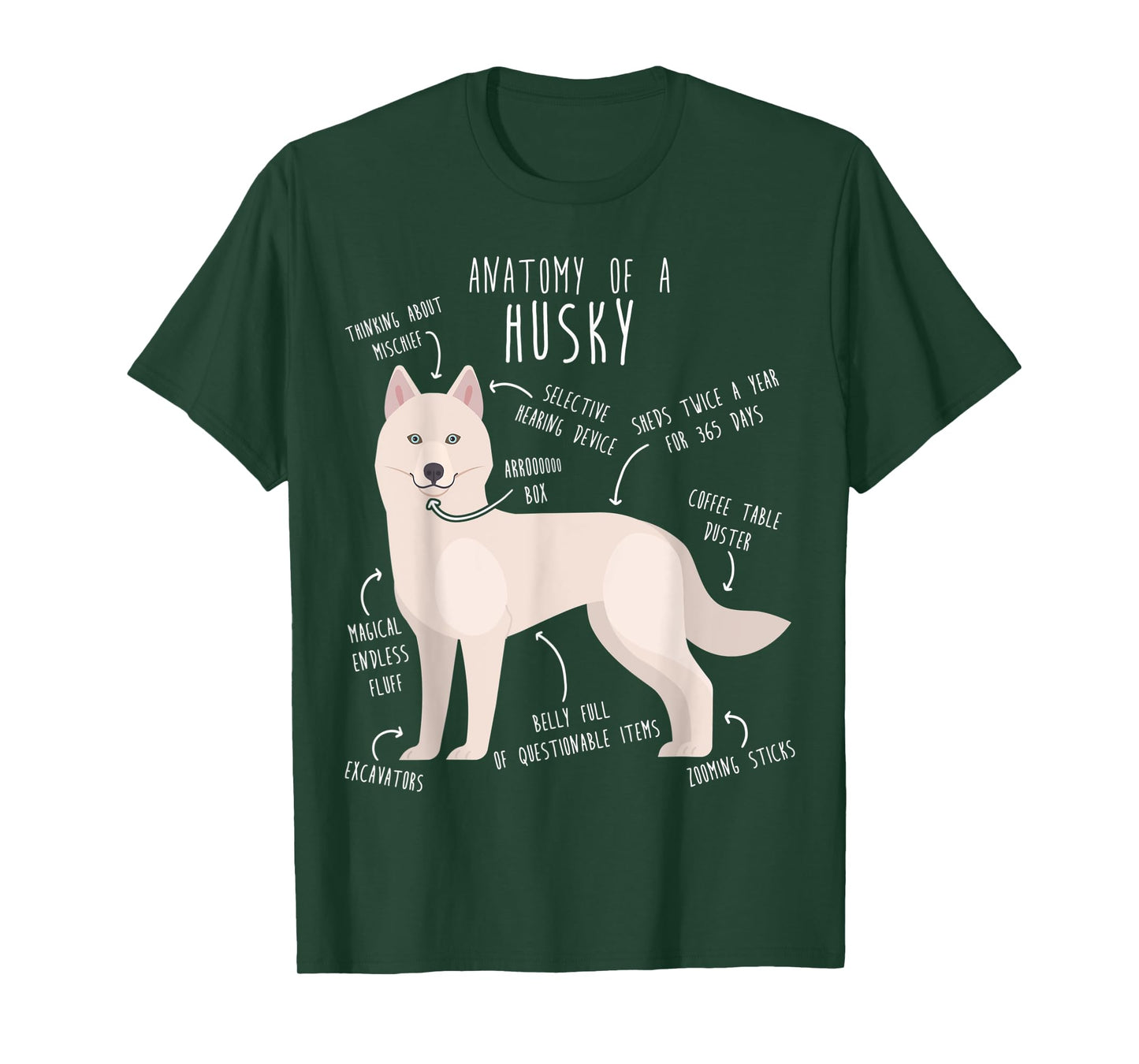White Siberian Husky Dog Anatomy, Funny Pet Mom Cute Dog Dad Men Women Kids T-Shirt