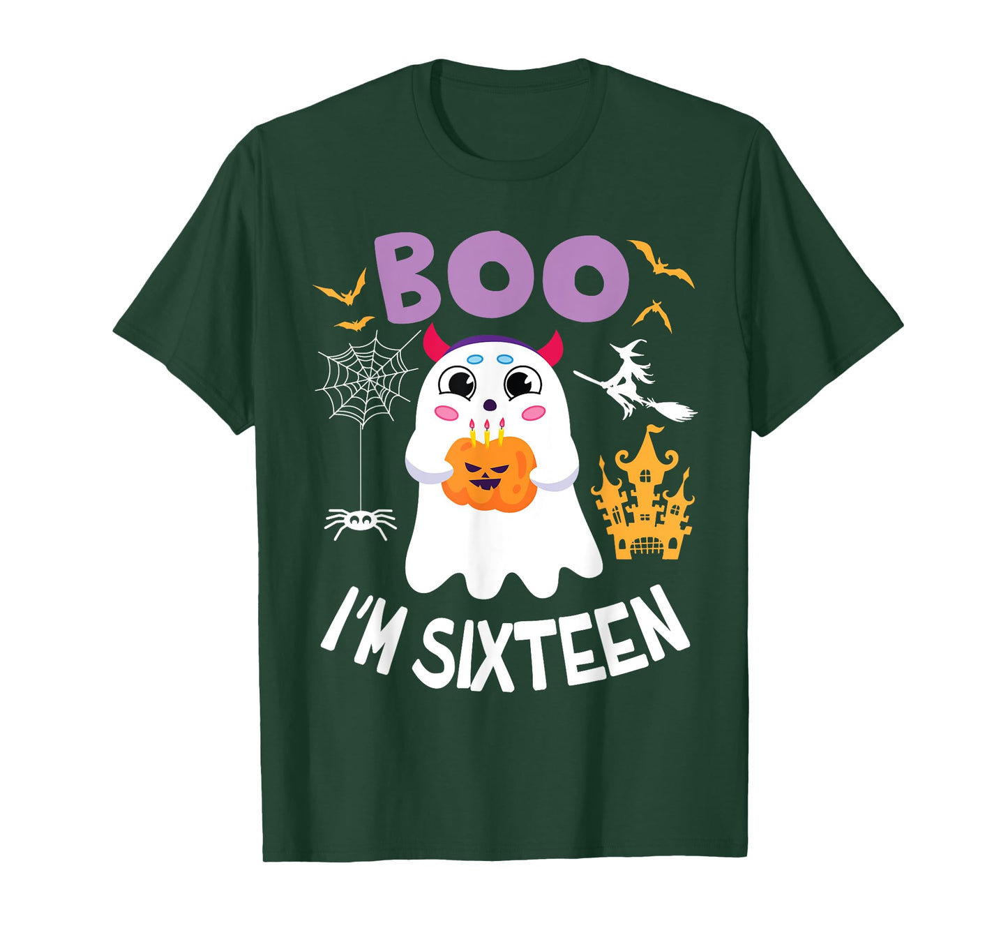Ghost Hold Pumpkin Birthday Candles BOO I'm Sixteen Years T-Shirt