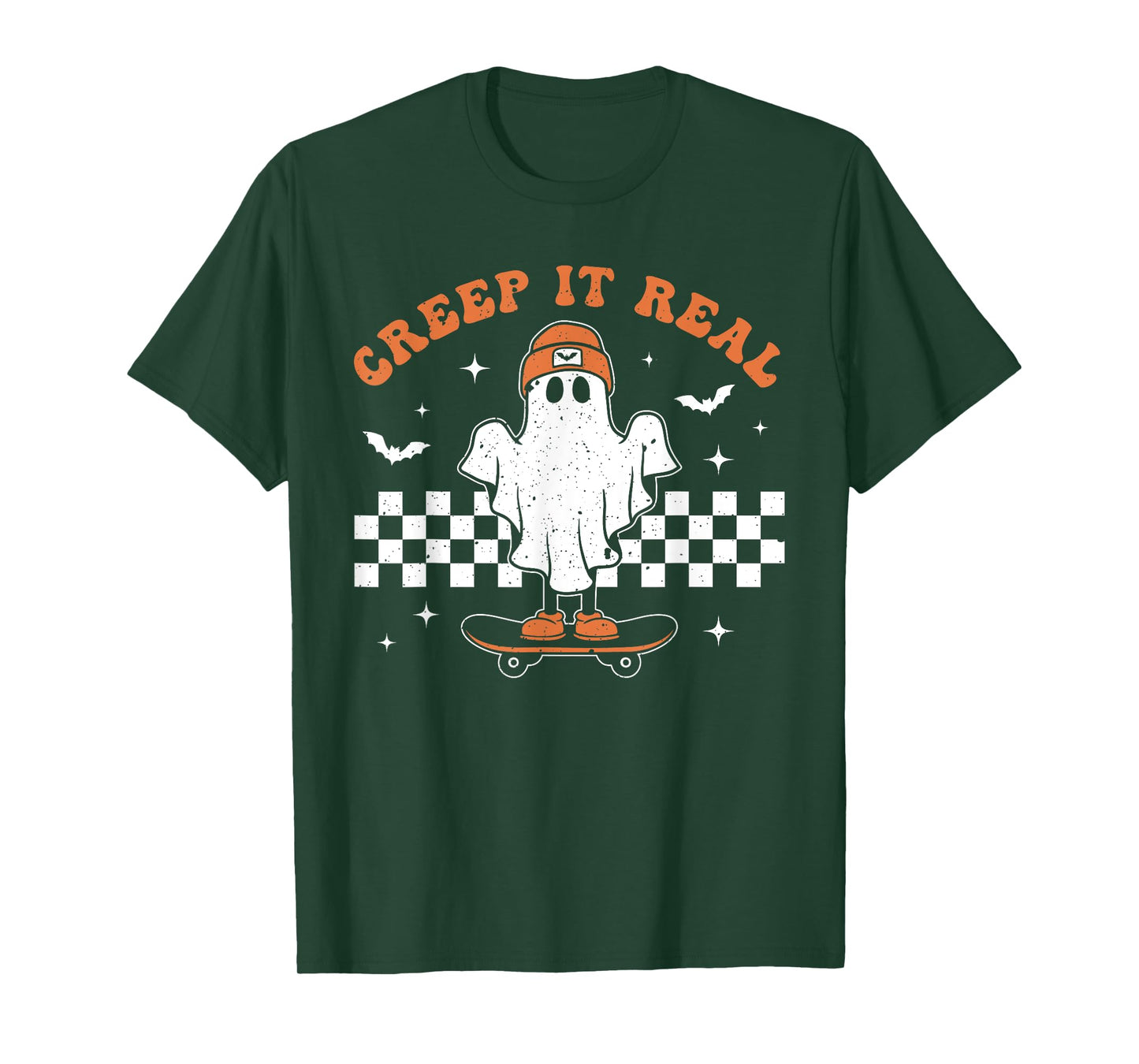 Creep it Real Ghost Skateboard Retro Cute Halloween Boy Girl T-Shirt