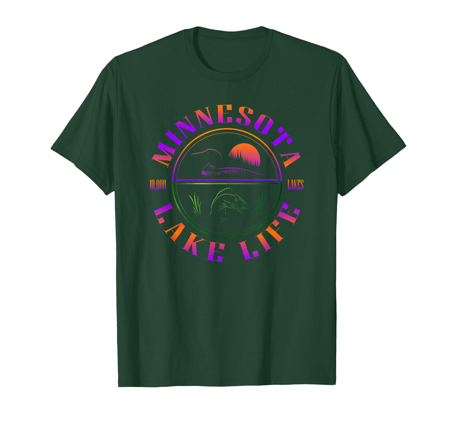 Minnesota Lake Life with Loon, Walleye, and Sunset T-Shirt