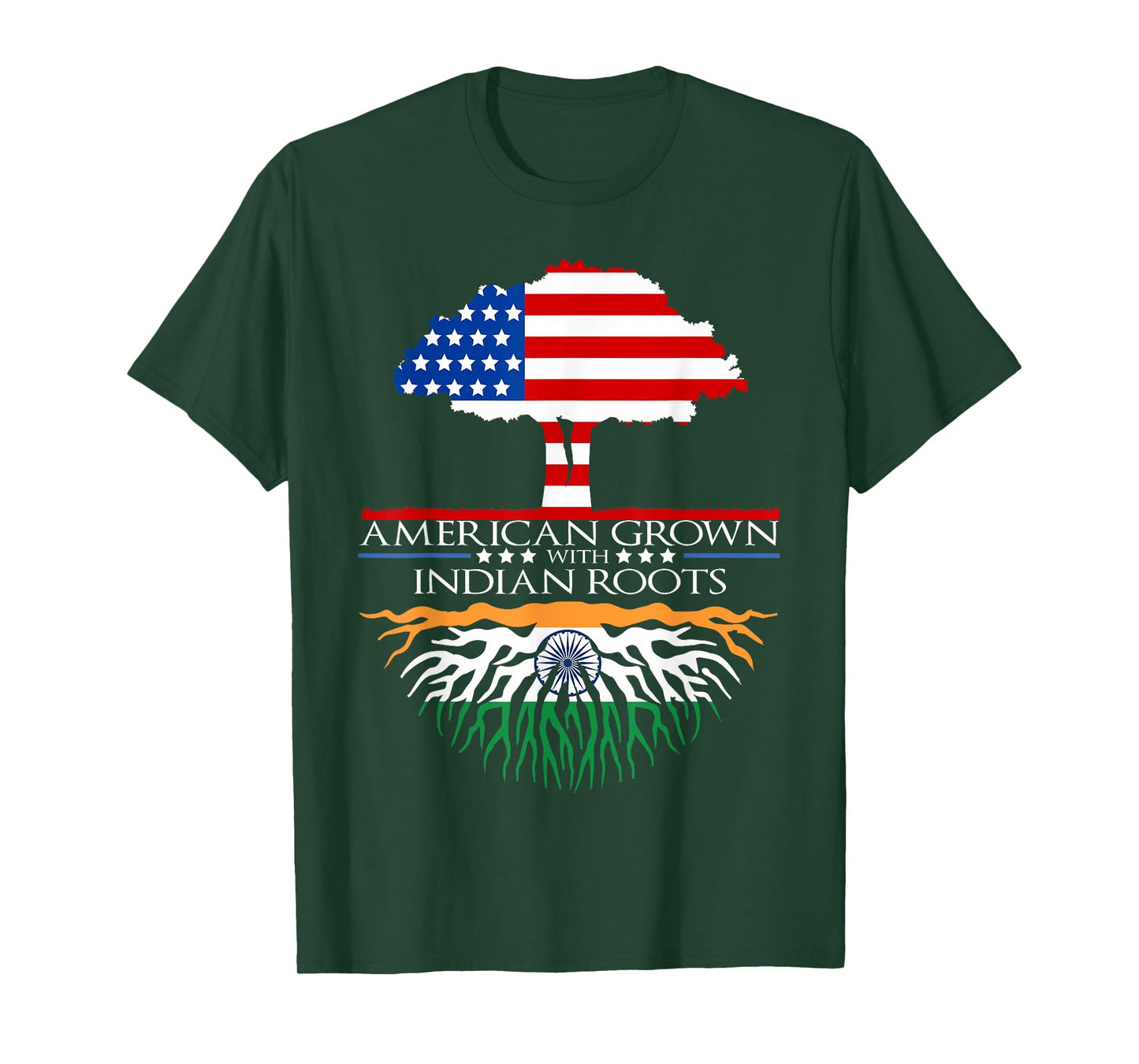 Indian Roots American Grown Tree Flag USA India Asian T-Shirt