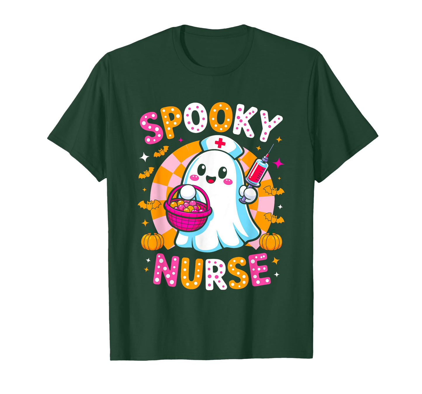 Spooky Ghost Nurse Cute Halloween Pumpkin Candy Costume T-Shirt