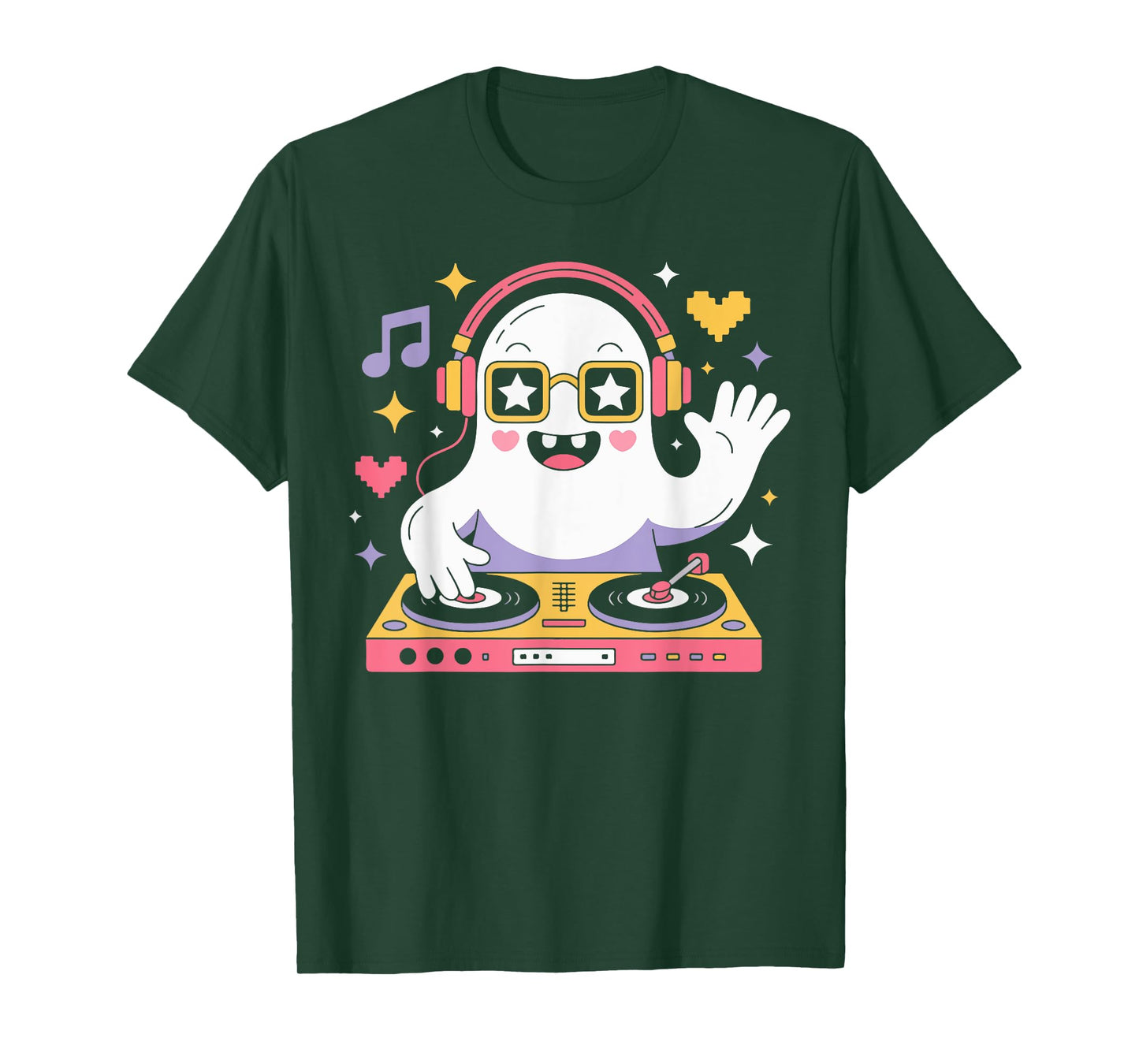 Funny Halloween Ghost DJ with Turntable Music Sunglasses Men T-Shirt