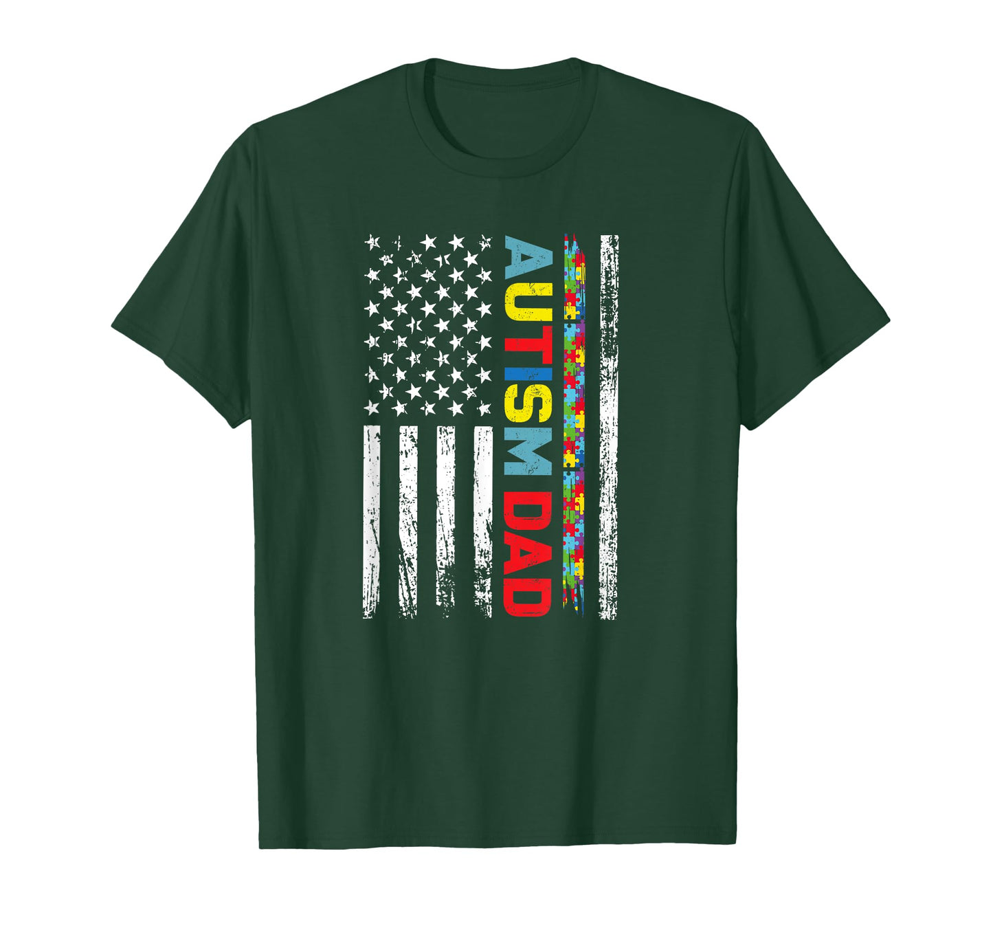 Autism Dad Fathers day Men USA America Flag Autism Awareness T-Shirt