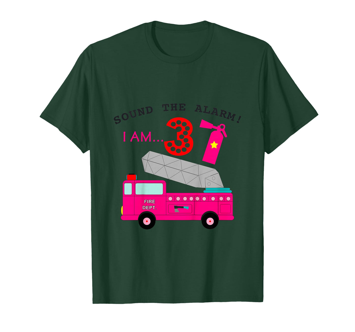 Birthday Girls 3 Pink Fire Truck Three Year Old Third Party T-Shirt