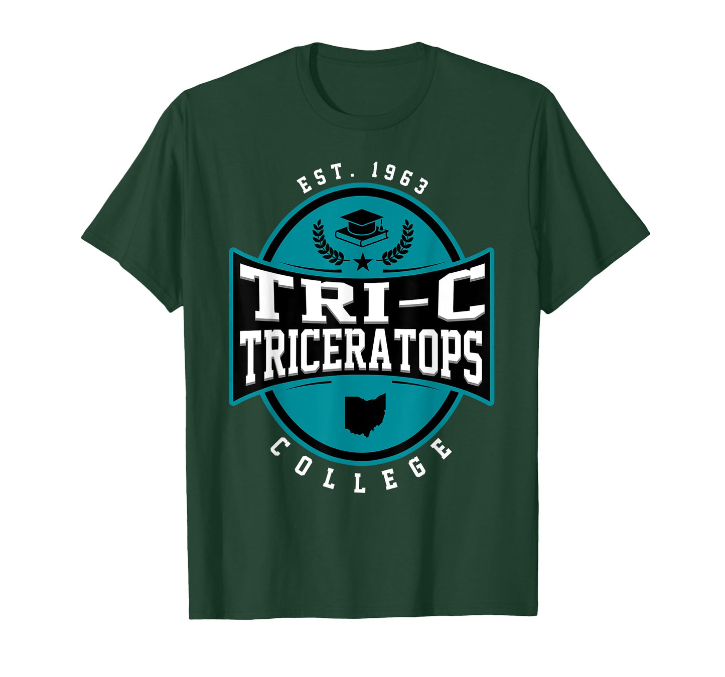 Tri-C Triceratops Cuyahoga Community College Arch Design T-Shirt