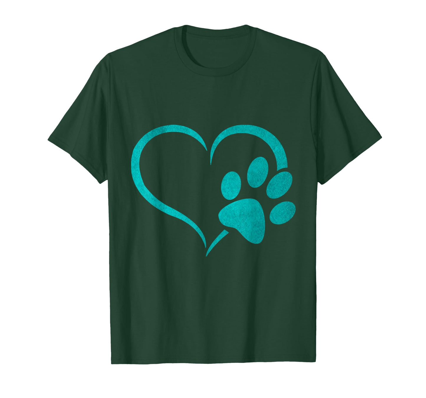 vintage Teal Dog Paw Print heart For Dogs Lover T-Shirt
