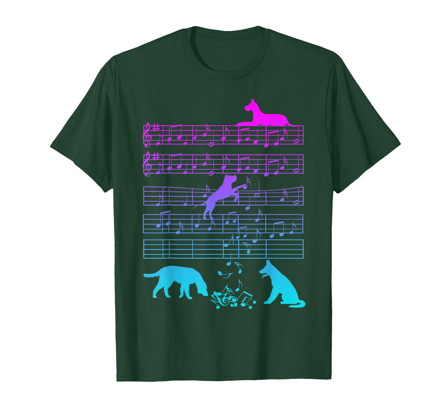 Cute Dog Playing Music Note Clef Musician Arts T-Shirt for Men Women