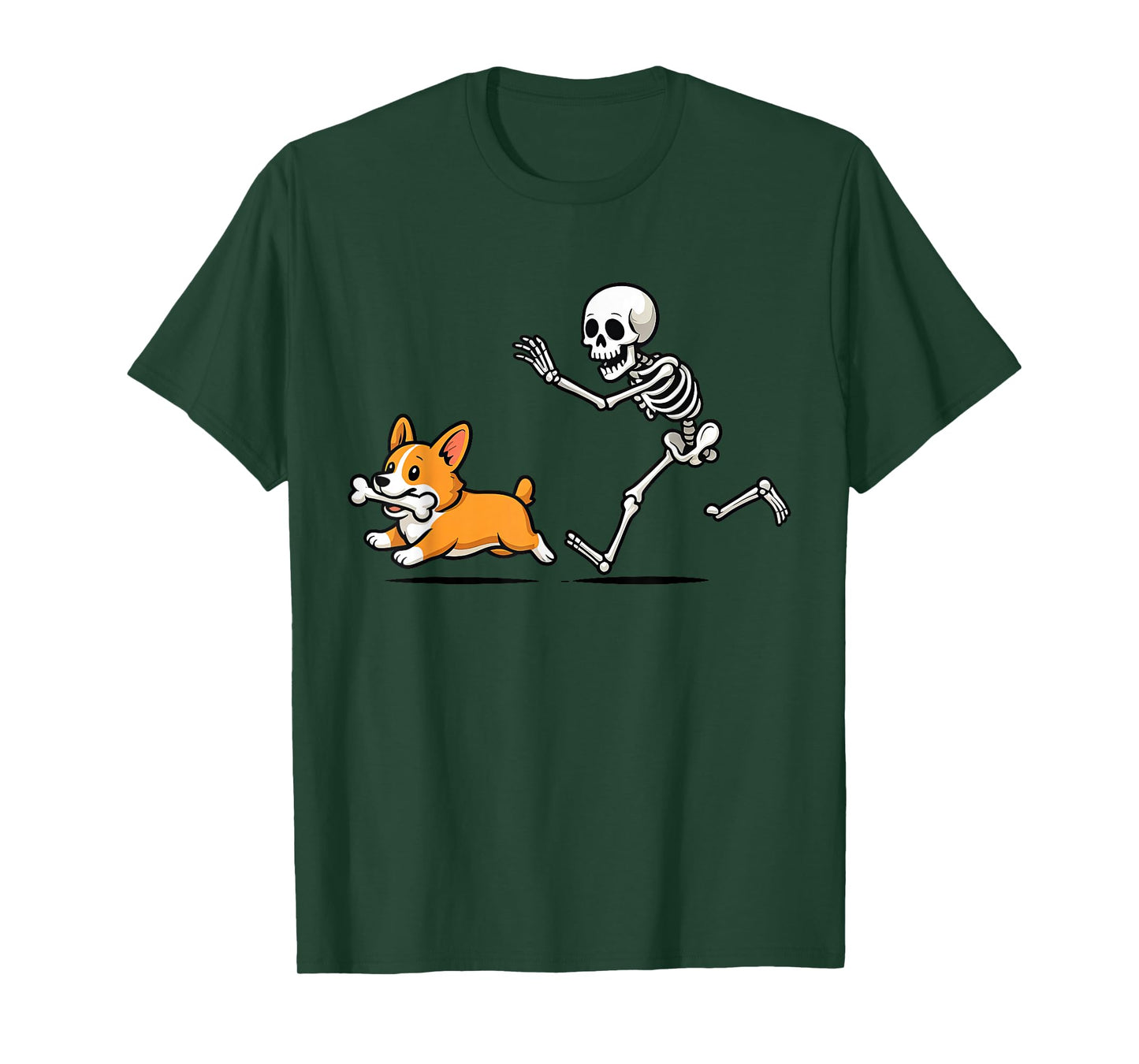 Funny Skeleton Chasing Corgi Halloween Dog Mom Pet Lover T-Shirt