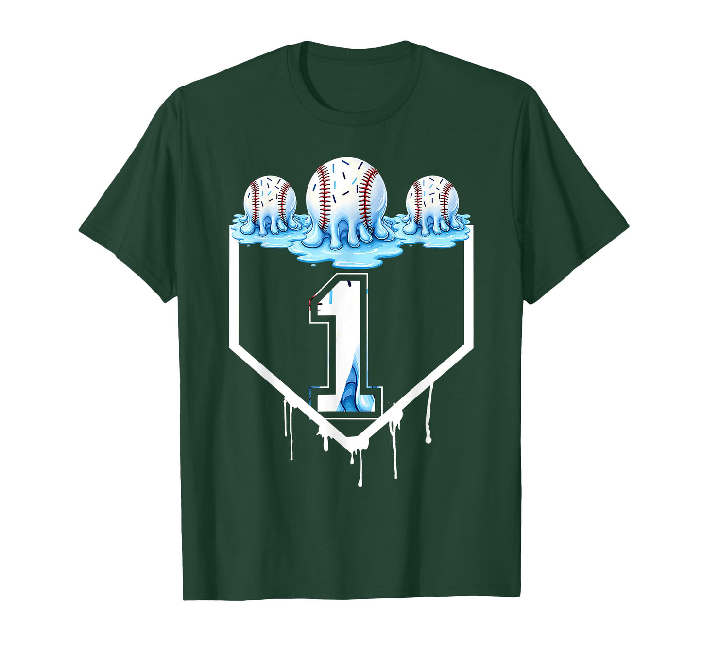 1st Birthday Party Ice Cream Drip Baseball Lover 1 Year T-Shirt