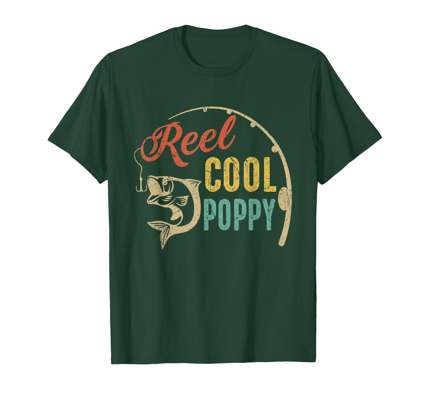 Mens Funny Fathers Day Vintage Fishing Reel Cool Poppy T-Shirt