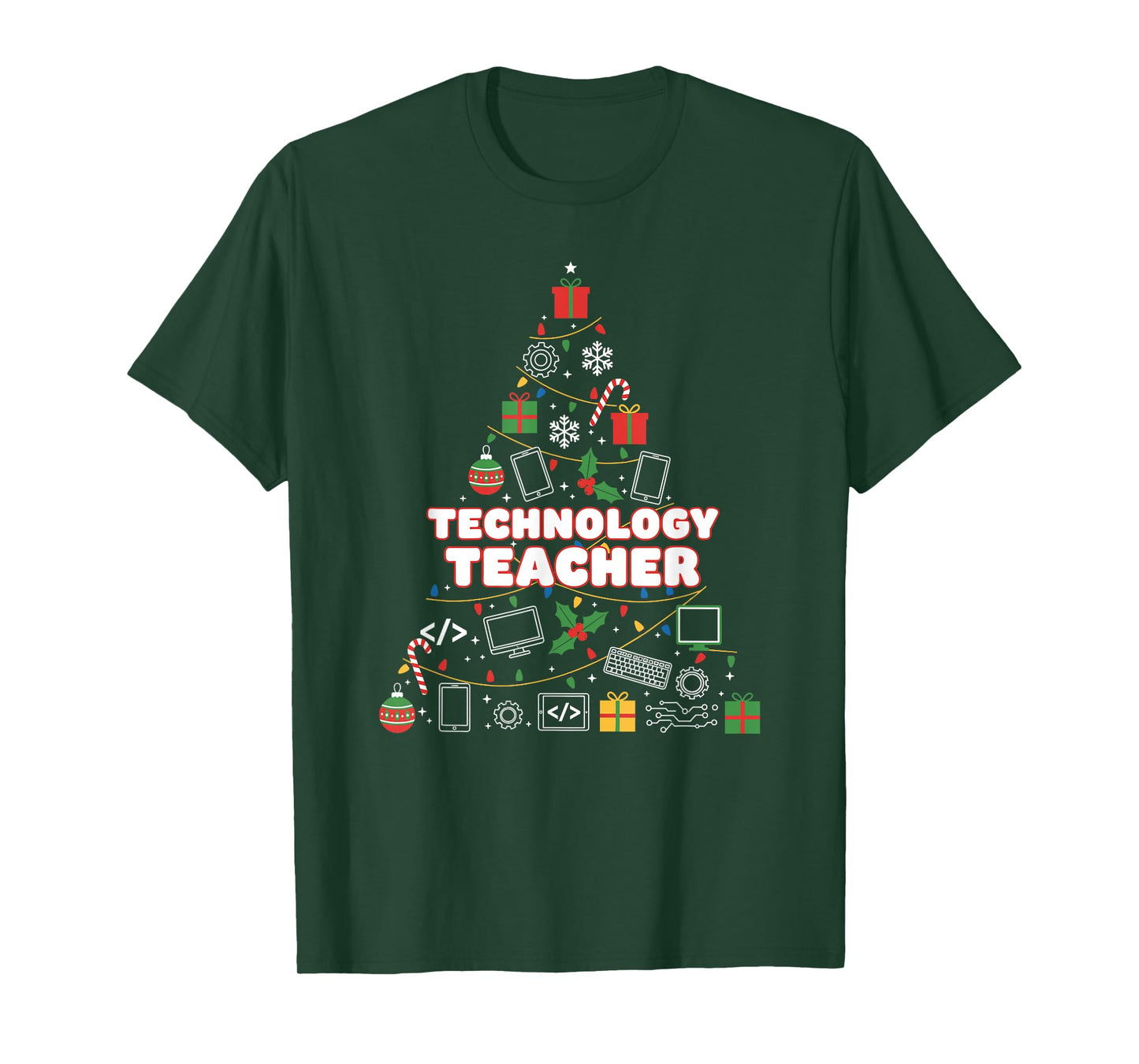 Funny Technology Teacher Christmas Tree Lights Womens Mens T-Shirt