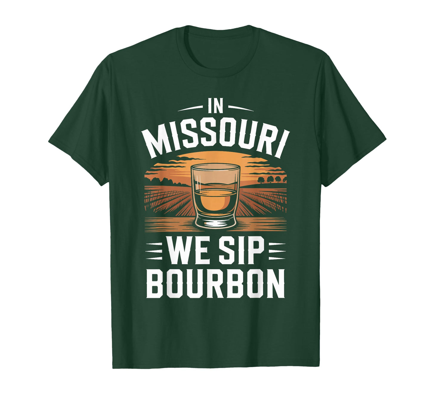 in Missouri We Sip Bourbon Vintage Sunset Whiskey T-Shirt