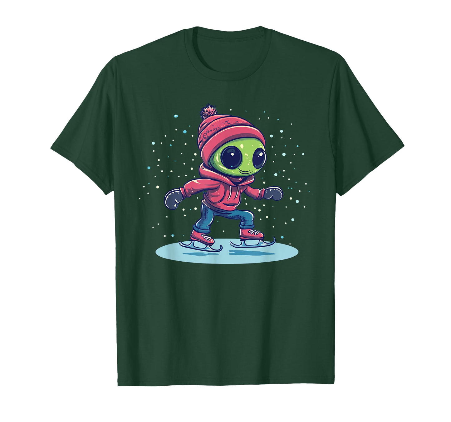 Ice Skating Alien for Cosmic Winter Fun T-Shirt