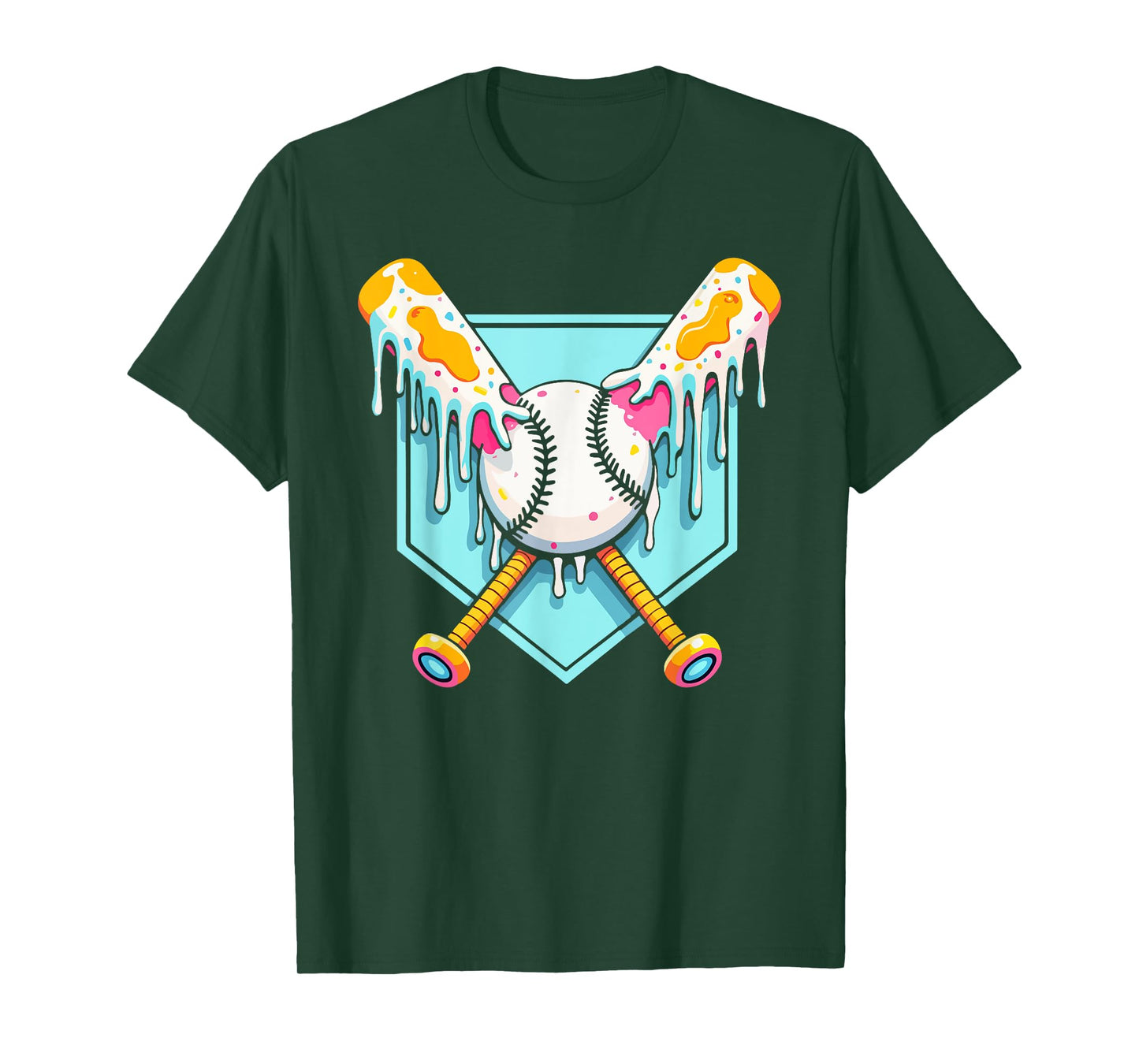 Baseball Ice Cream Dripping Baseball Home Plate Drip Boys T-Shirt
