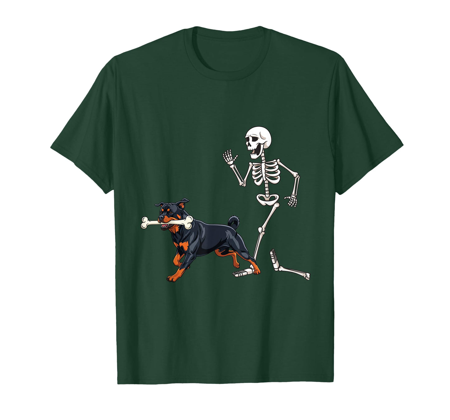 Funny Halloween Rottweiler and Skeleton T-Shirt
