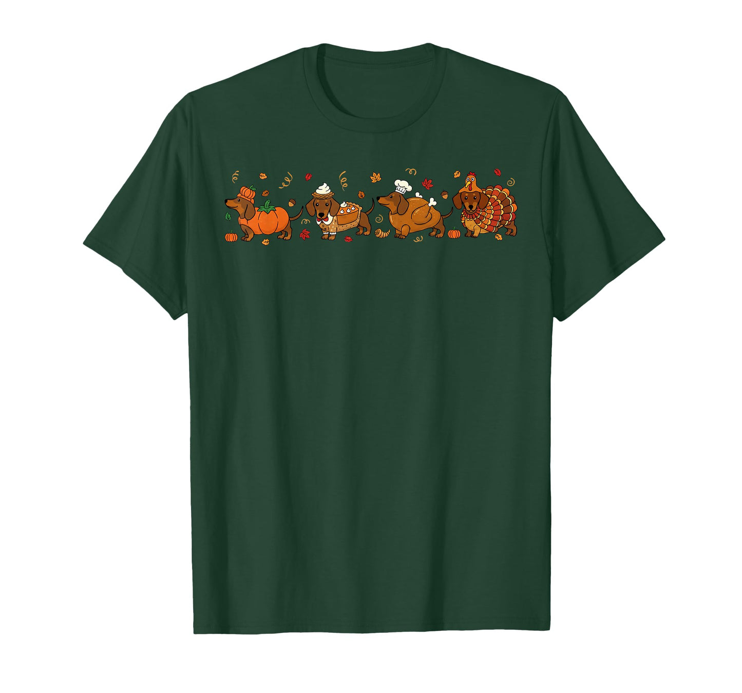 Dachshund Dog Pumpkin Pie Turkey Men Women Kid Thanksgiving T-Shirt