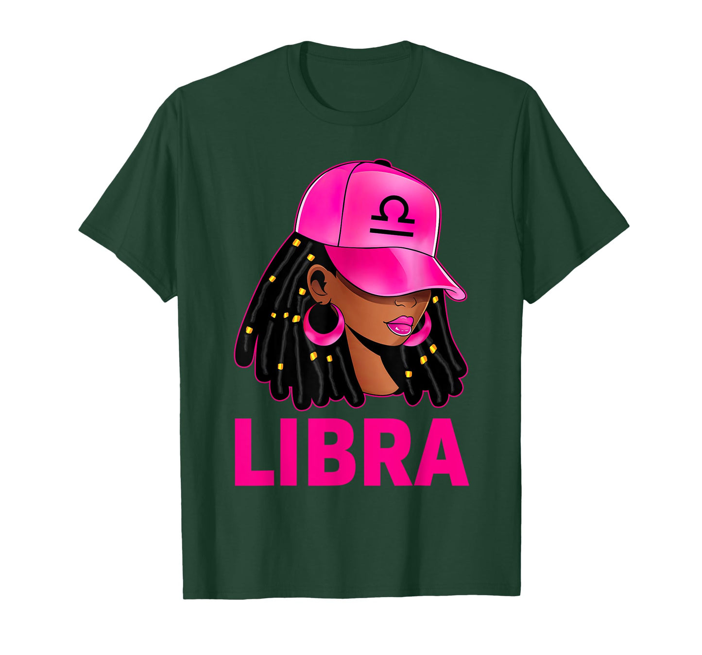 Libra Queen Loc'd Hair Black Woman Cap Zodiac Sign T-Shirt