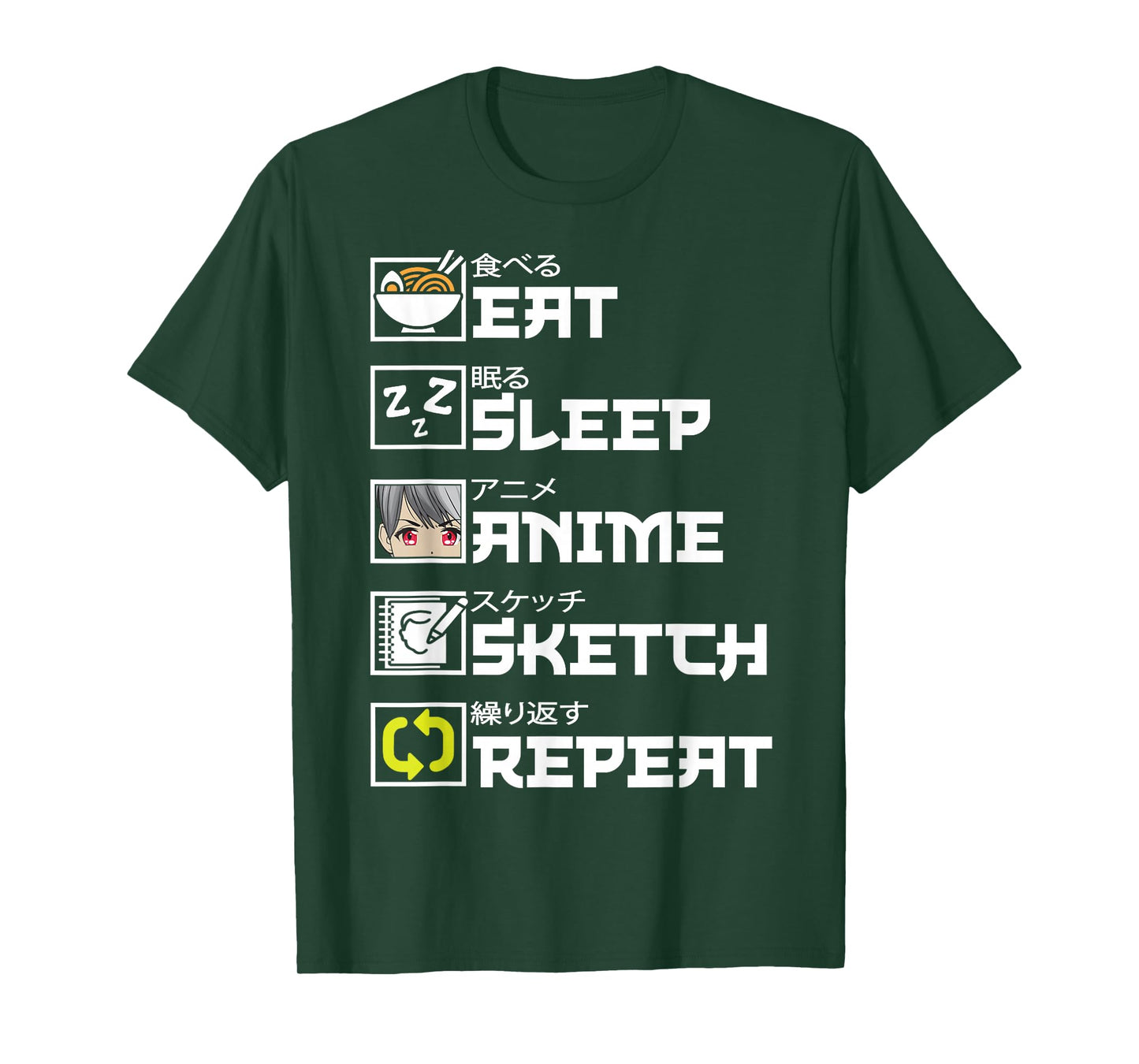 Eat Sleep Anime Sketch Repeat Kawaii Otaku Manga Ramen Japan T-Shirt