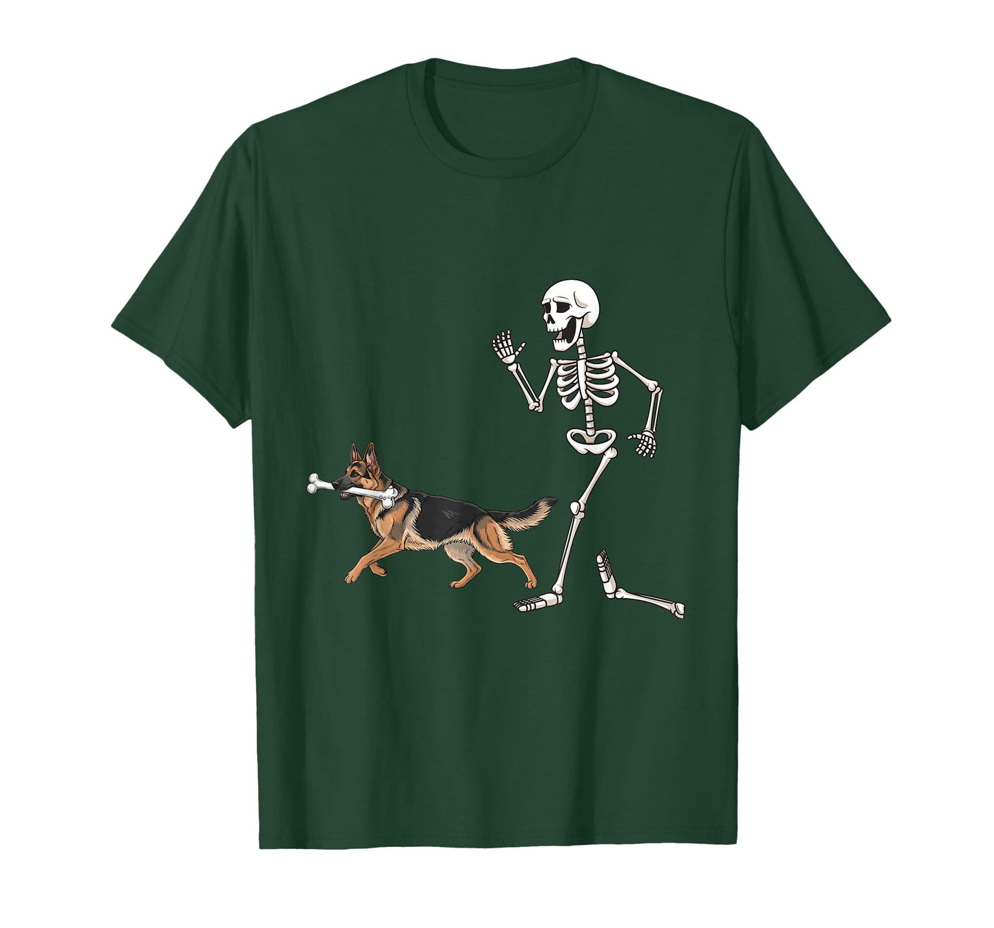 Funny Halloween German Shepherd and Skeleton T-Shirt