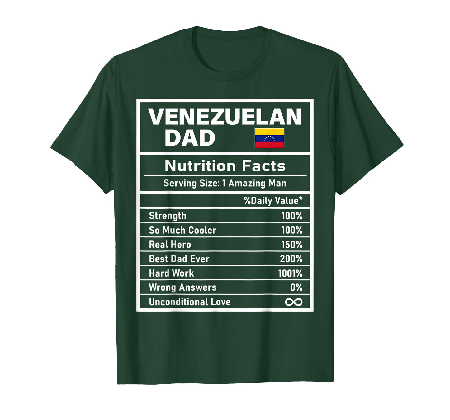 Mens Venezuelan Dad Nutrition Facts Father's Day National Pride T-Shirt