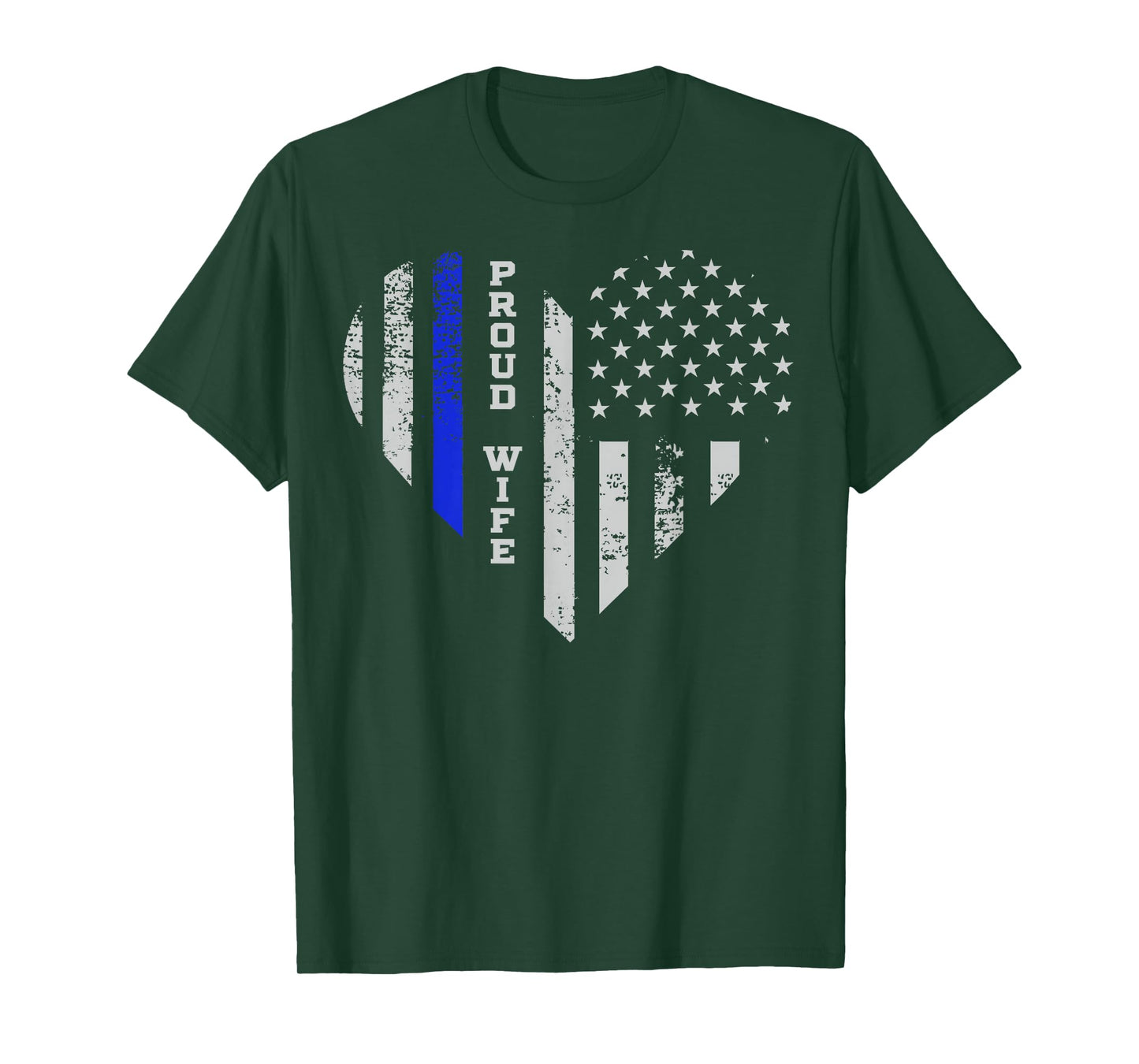 Thin Blue Line Heart T-Shirt Wife of Police Proud USA T-Shirt