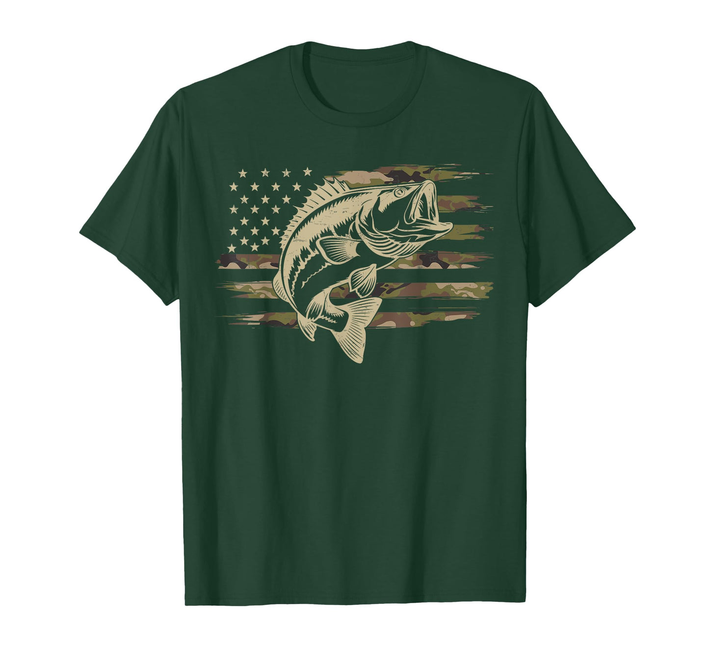 Fishing Camouflage American Flag Black Bass Fisherman Camo T-Shirt