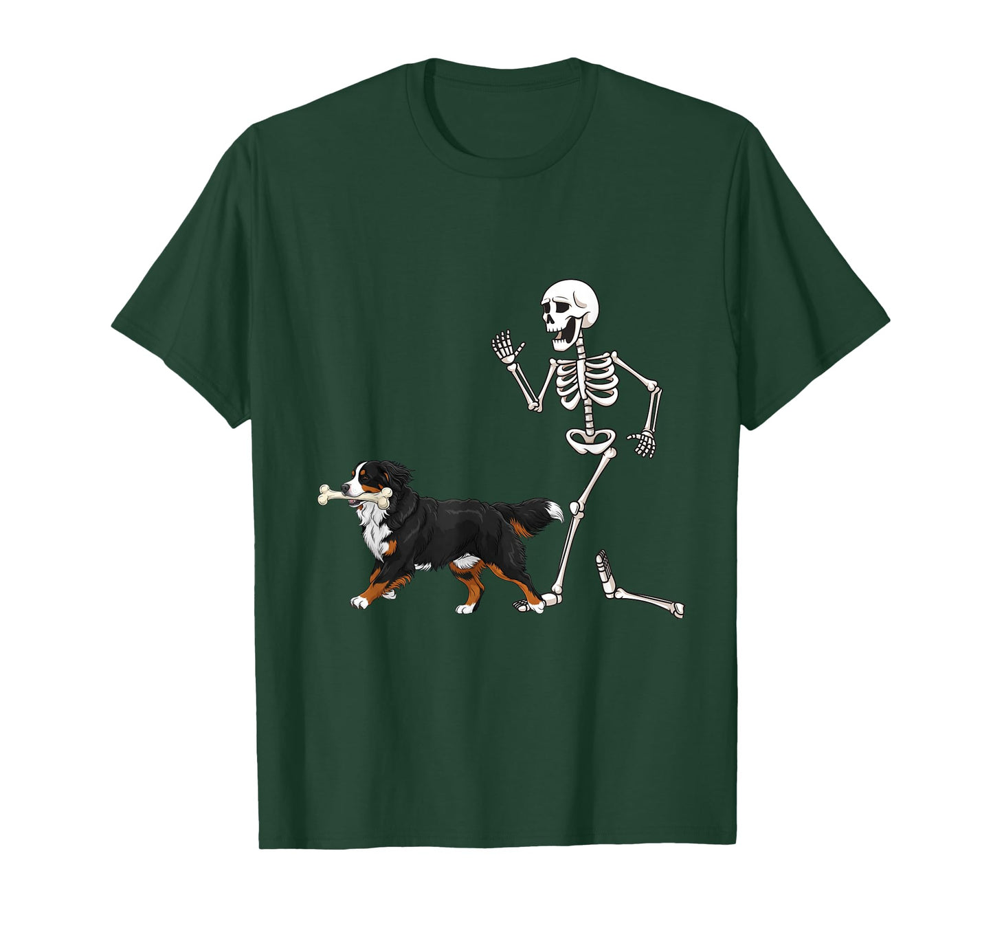 Funny Halloween Bernese Mountain Dog and Skeleton T-Shirt