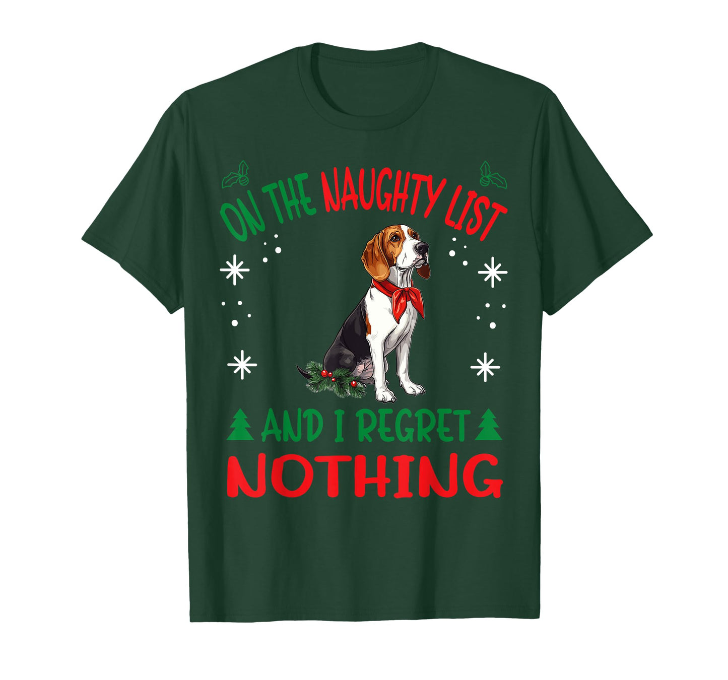 Cute Treeing Walker Coonhound Dog Christmas On The Naughty Men Women T-Shirt
