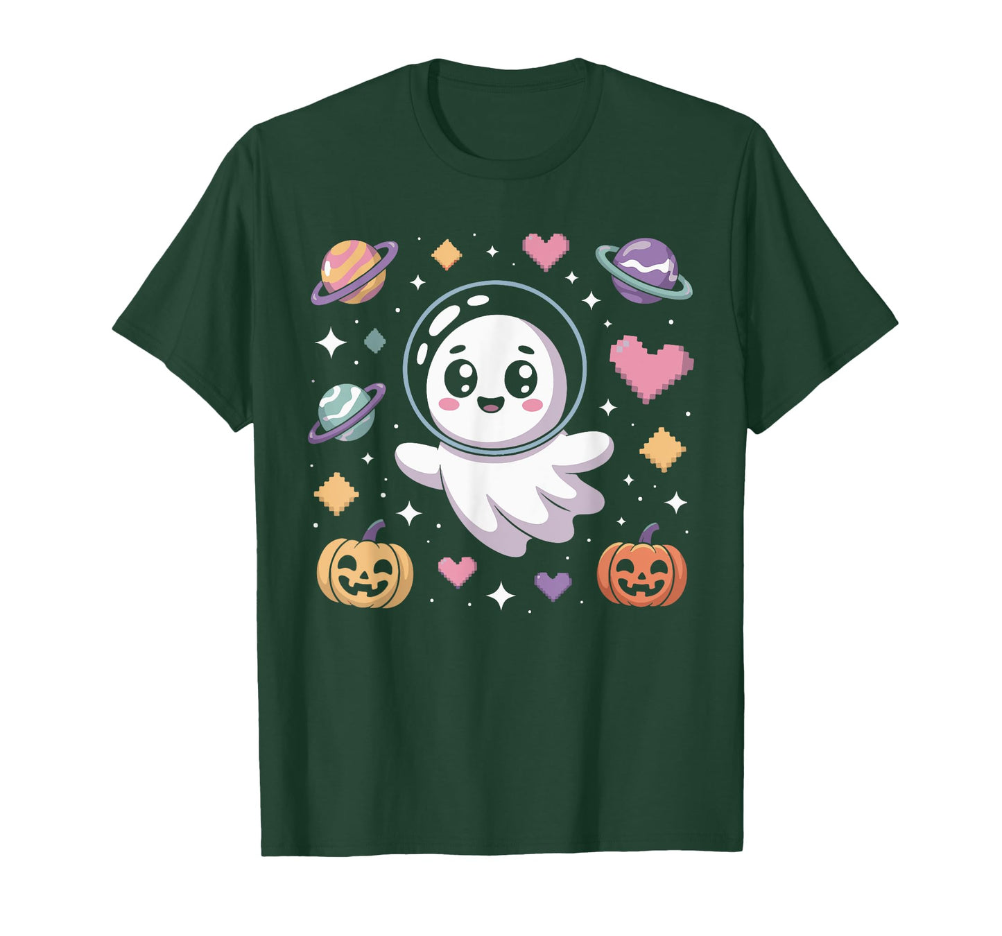 Kawaii Astronaut Ghost with Pixel Hearts and Pumpkins Boys T-Shirt