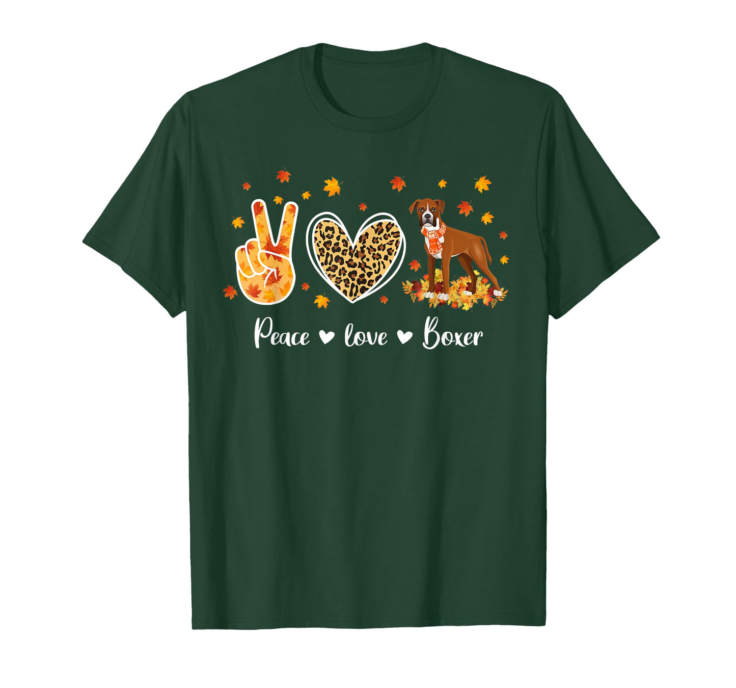 Peace Love Boxer Dog Breed Funny Fall Leaves Thanksgiving T-Shirt