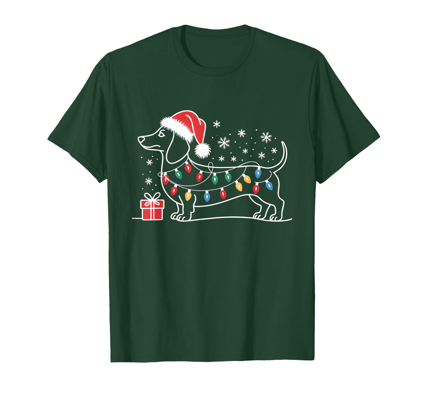 Dachshund Christmas Lights Santa Hat Xmas Dog Lover T-Shirt