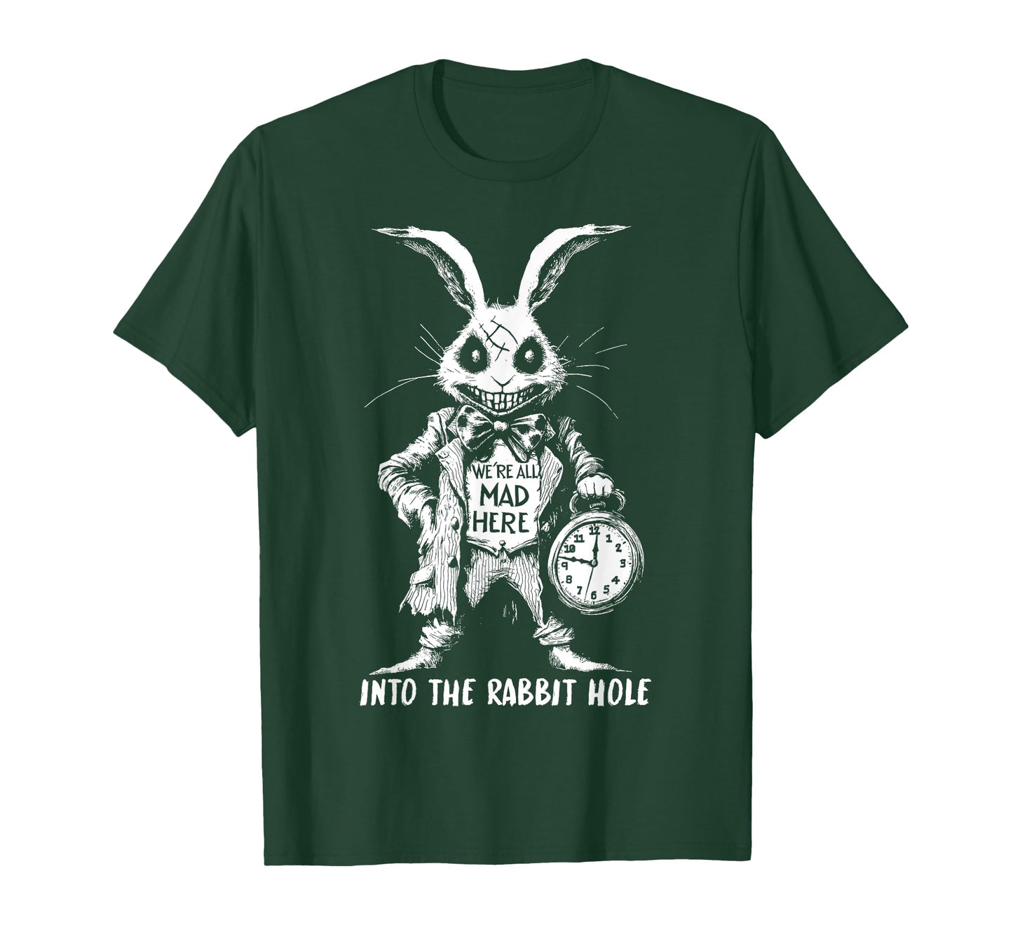 The Creepy White Rabbit in Wonderland Horror Fantasy Art T-Shirt