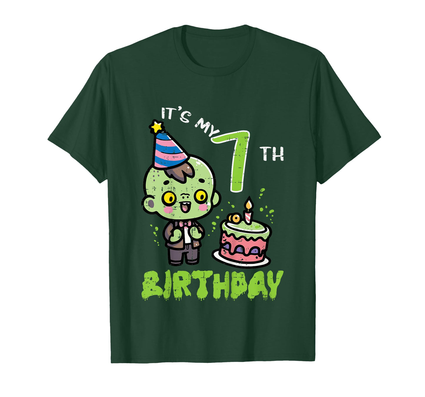 Its My 7th Birthday Zombie 7 Seven Year Old Bday Boys Girls T-Shirt