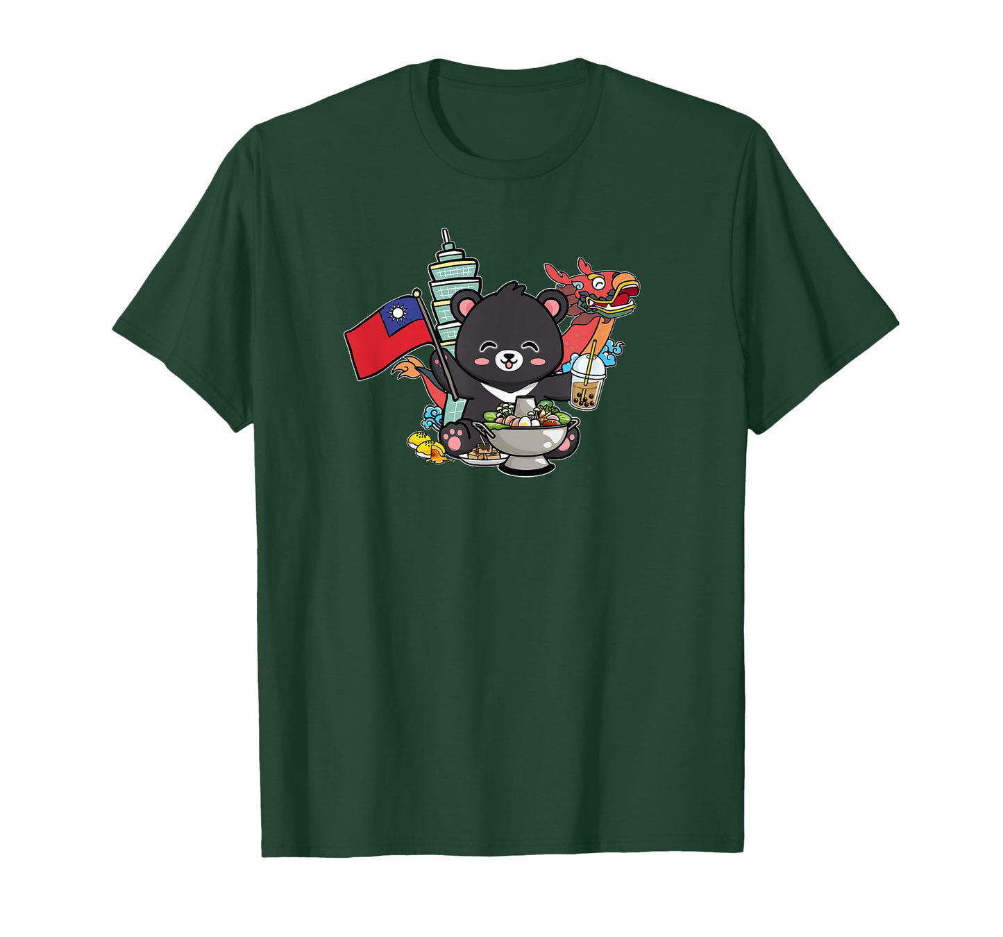 Kawaii Hot Pot Boba Bear Taiwan Flag Travel T-Shirt