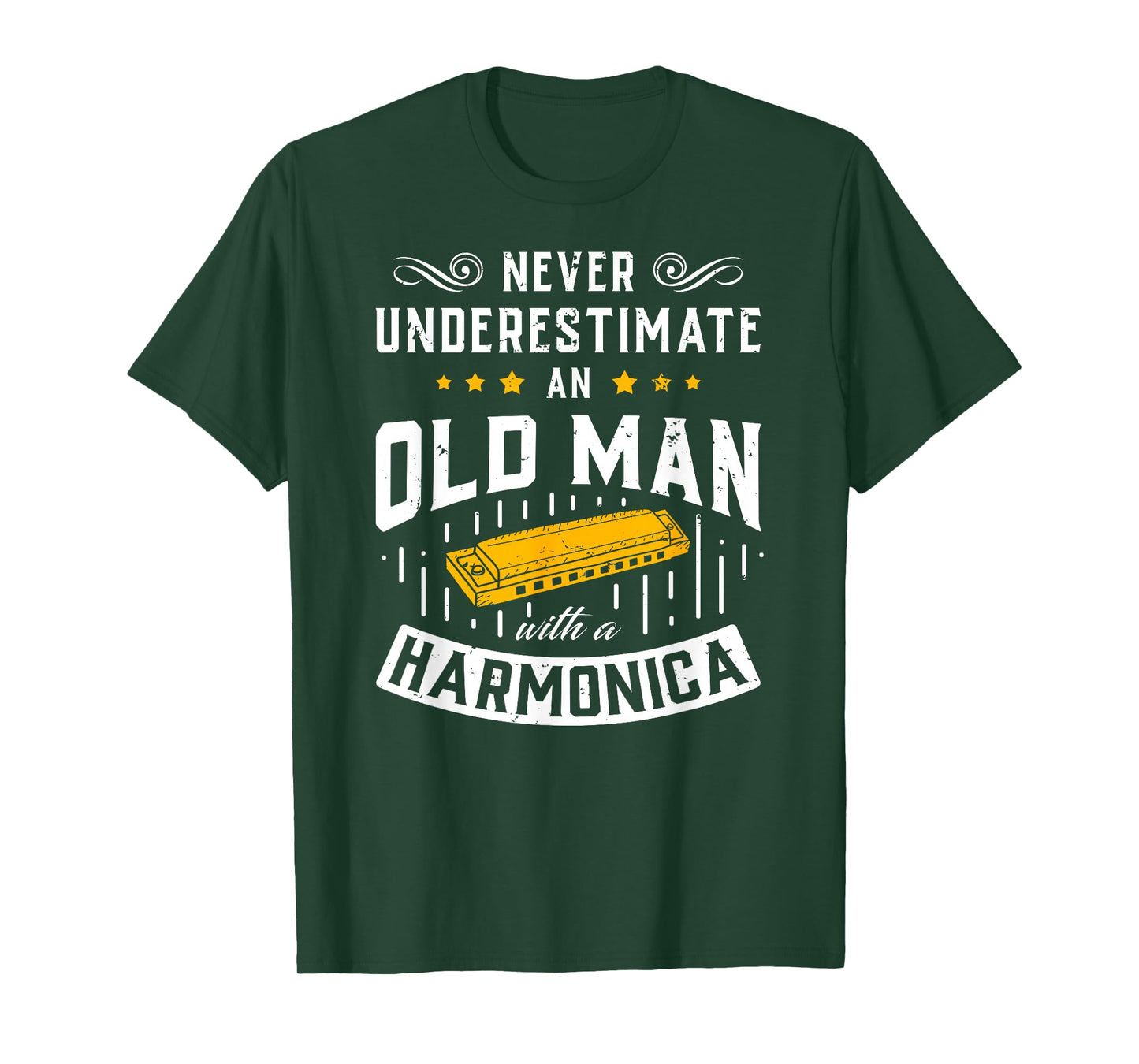 An Old Man With A Harmonica Music Musician Gift T-Shirt
