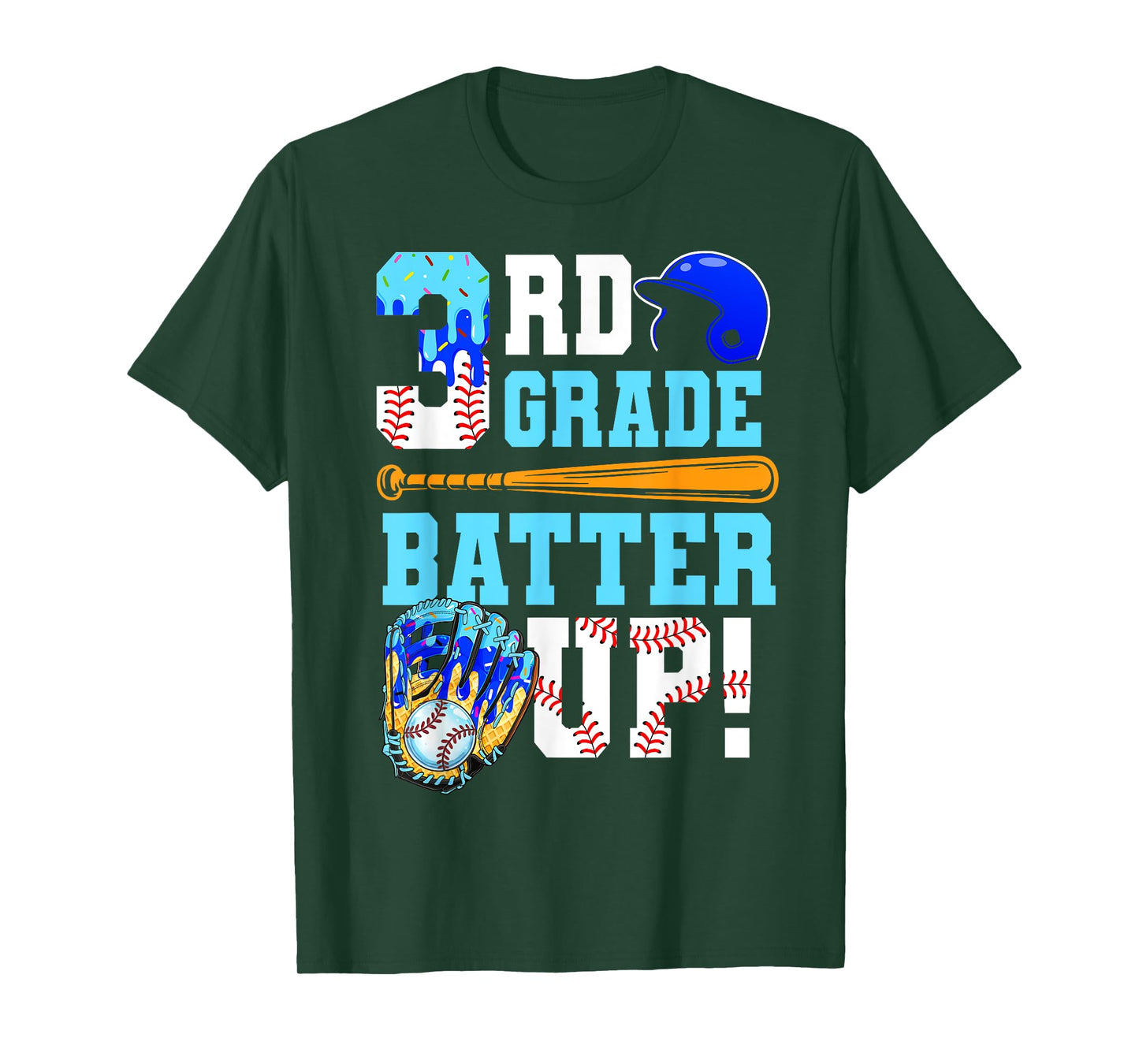 3rd Grade Back To School Baseball Drip Ice Cream Batter Up T-Shirt