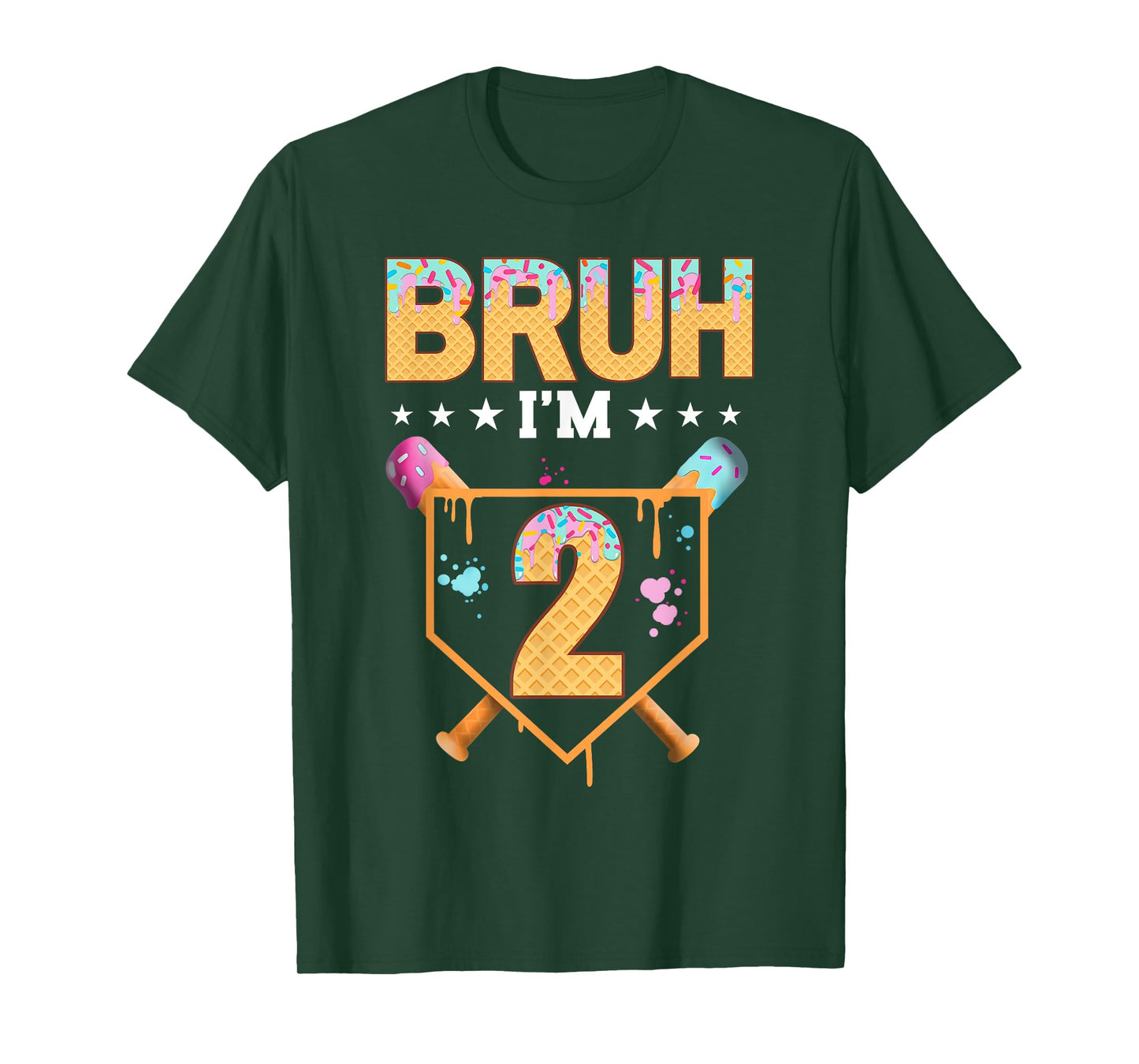 Bruh 2nd Birthday Boy Baseball Ice Cream Drip 2 Year Old Boy T-Shirt