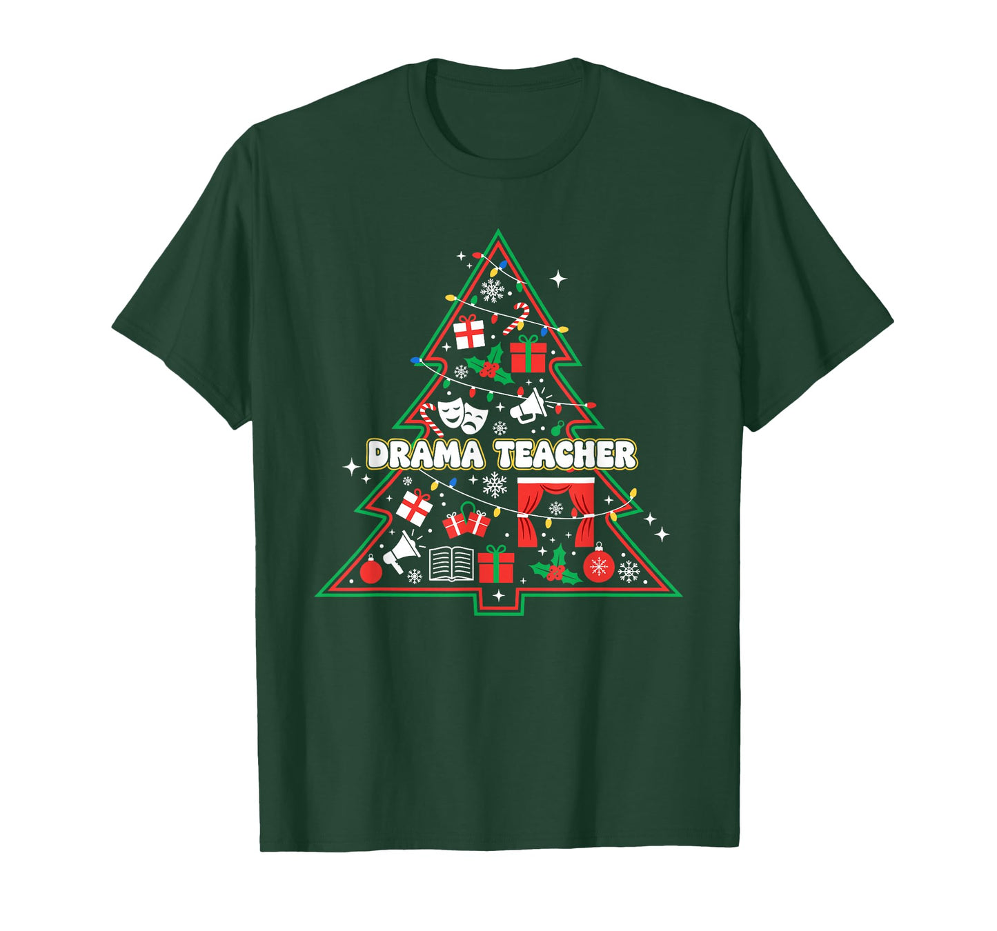 Funny Drama Teacher Christmas Tree Lights Womens Mens Kids T-Shirt