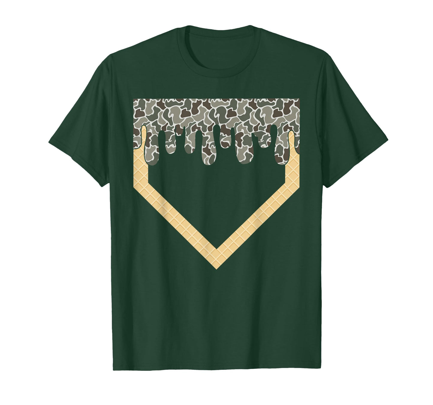 Camo Baseball Ice Cream Drip Home Plate Baseball Lifestyle T-Shirt