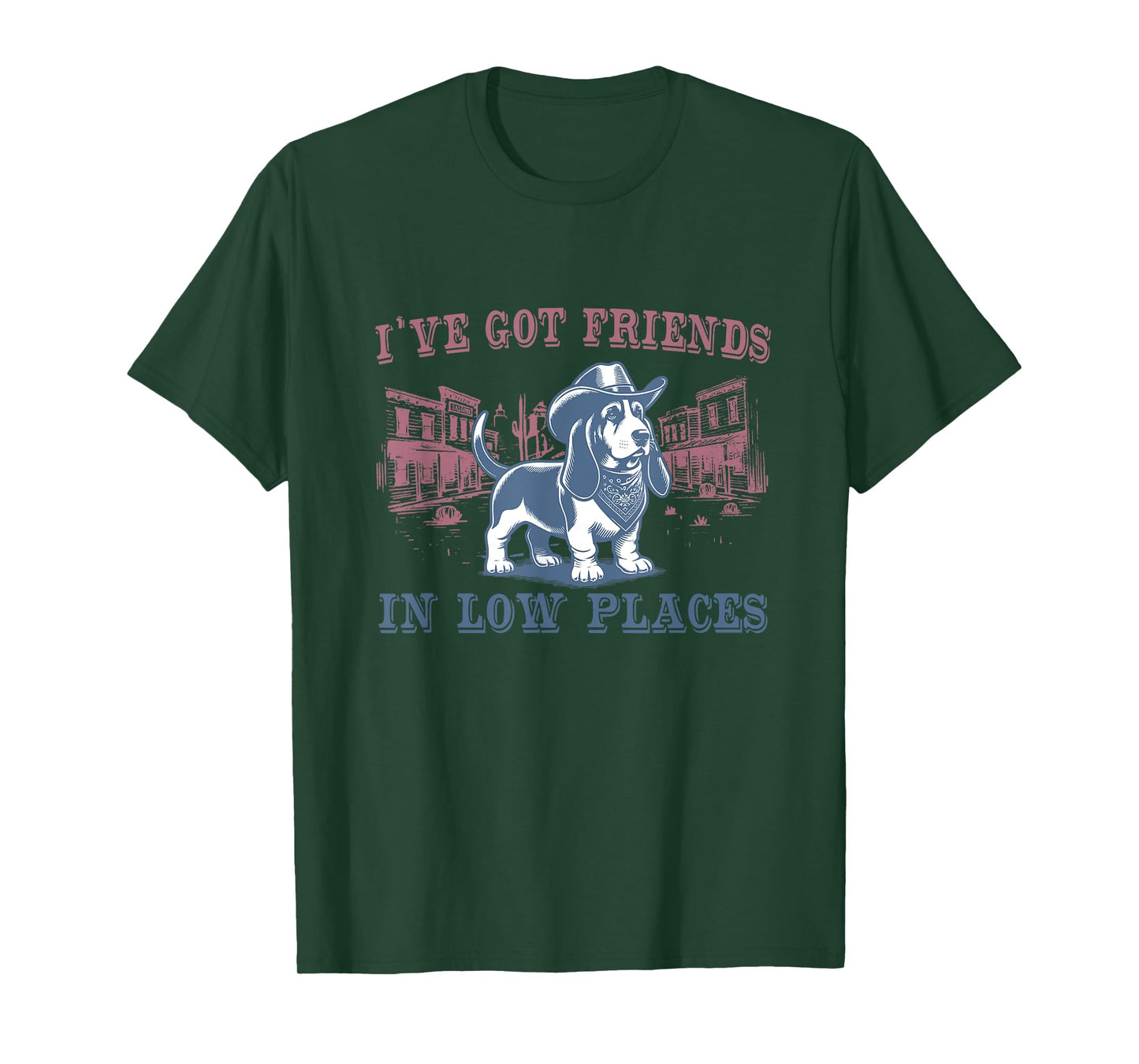 Basset Hound I Got Friends In Low Places Retro Western Dog T-Shirt
