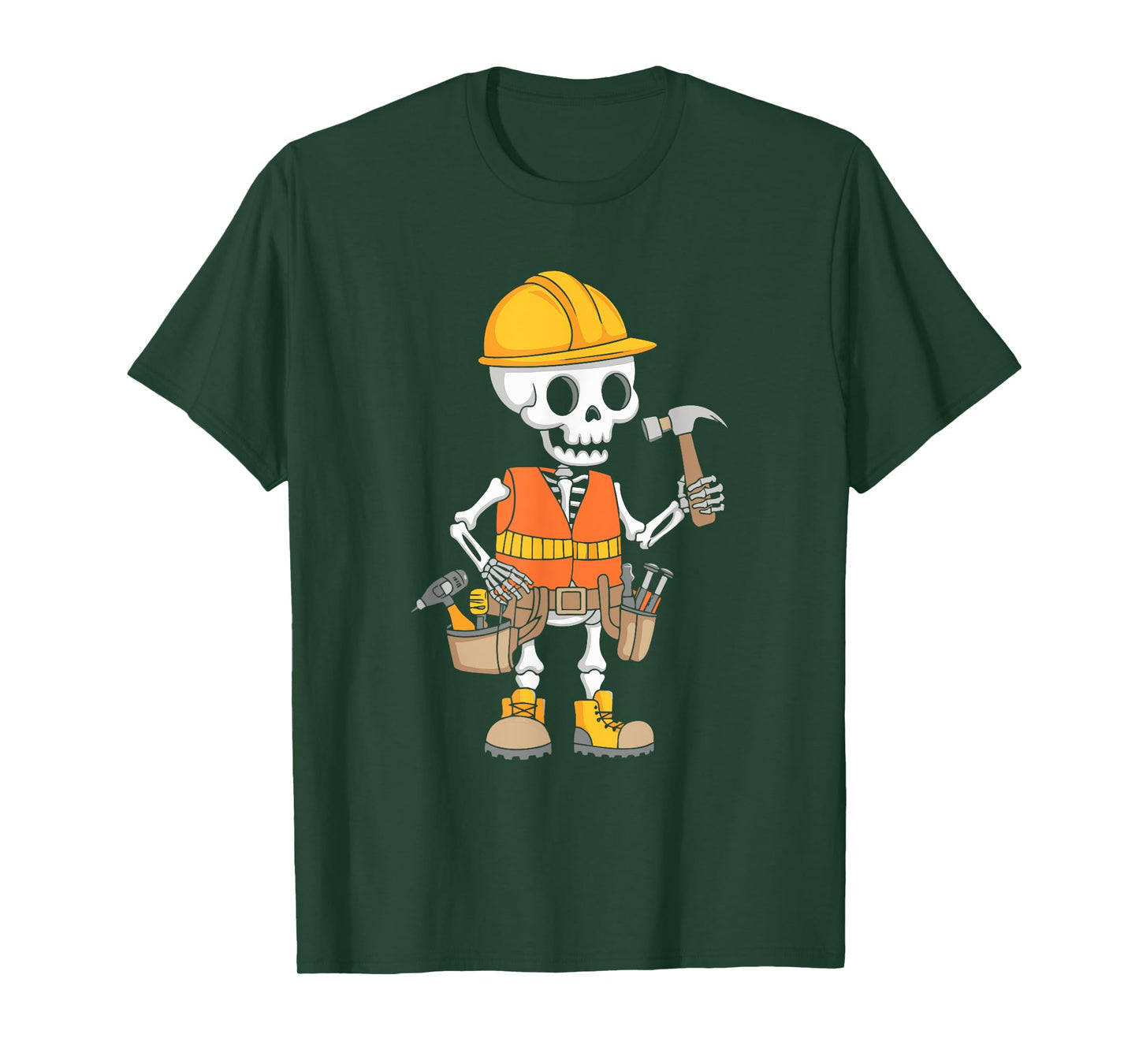 Construction Worker Costume Skeleton Halloween Orange Vest T-Shirt