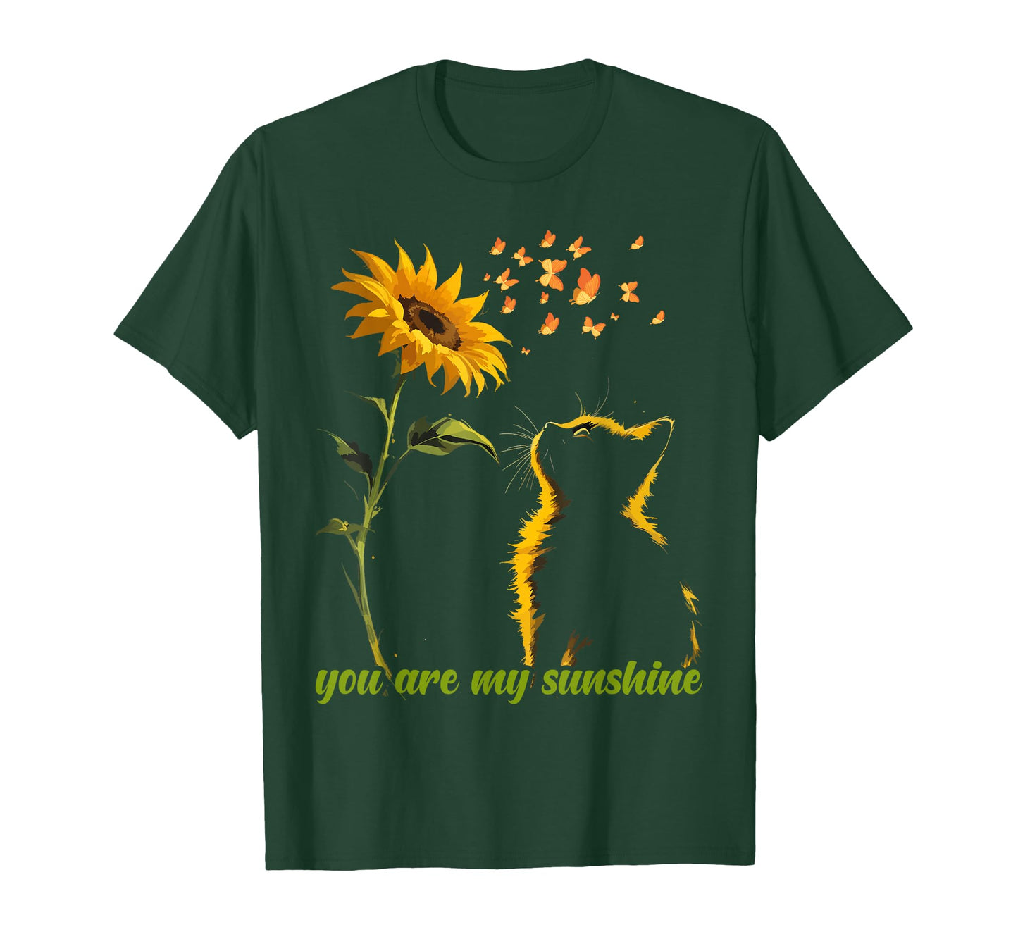 Sitting Yellow Kitten Sunflower Fragrance Butterfly T-Shirt