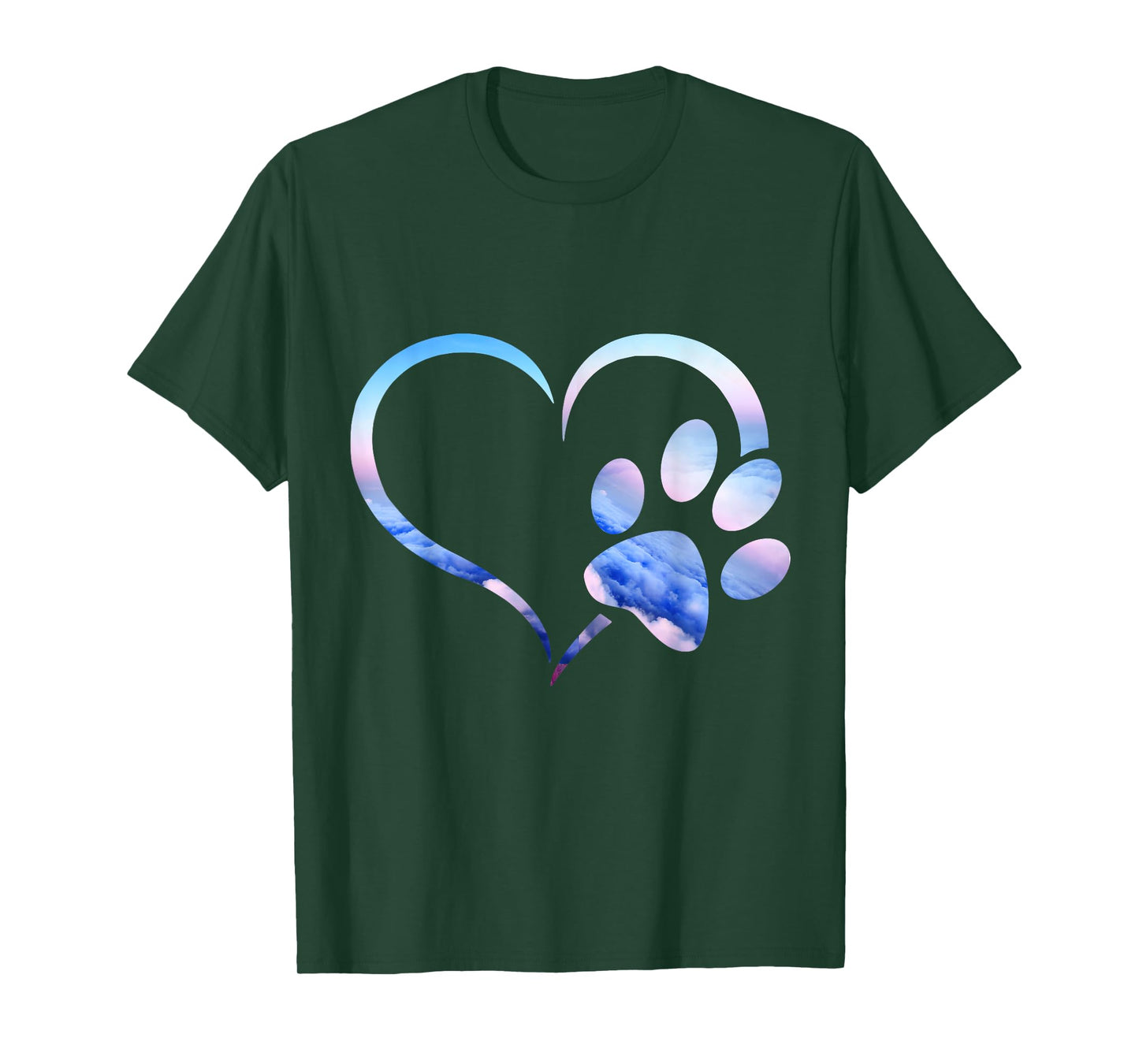 Blue pink Ombre Dog Paw Print heart For Dogs Lover T-Shirt for Men Women Girls Kids